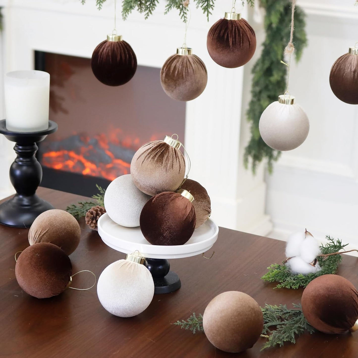 4inch Velvet Christmas Ornaments, 6pcs Multicolor Flocked Ornaments for Christmas Tree Decorations