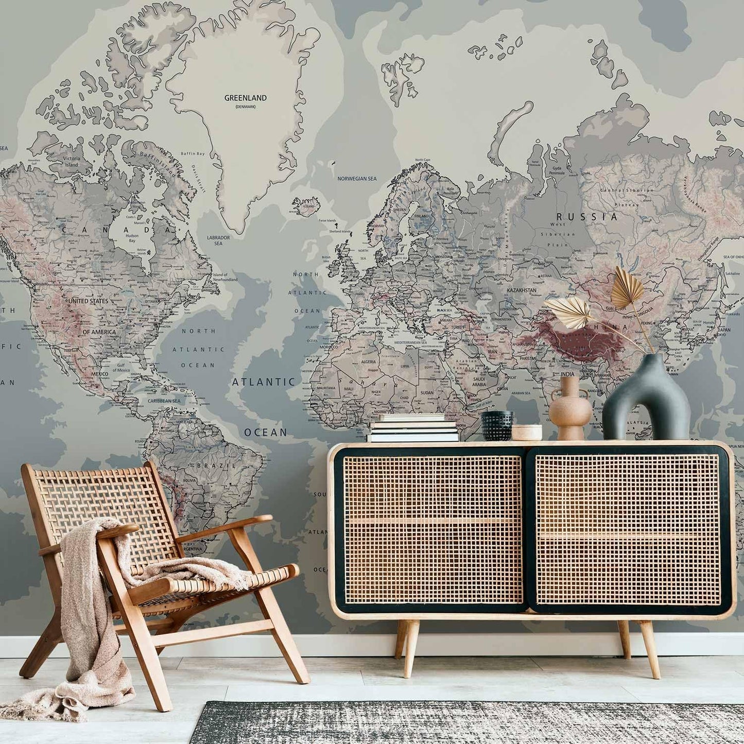 artgeist Wall Mural World Map 116x83 in - XXL Peel and Stick Self-Adhesive Wallpaper Removable Large Sticker Foil Wall Decor Print Picture Image Design Map of The World k-A-0061-a-c