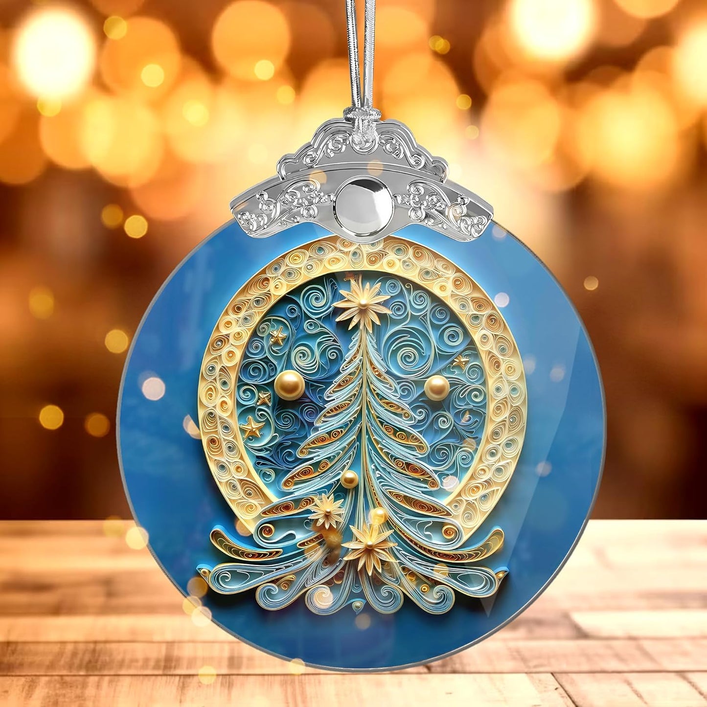 2025 Christmas Ornament, Stained Glass Effections, Christmas Tree 4 Inch Acrylic Ornament Art, White Elephant Gifts Car Interiors Decors, Christmas Decor (Quilling Tree 3)