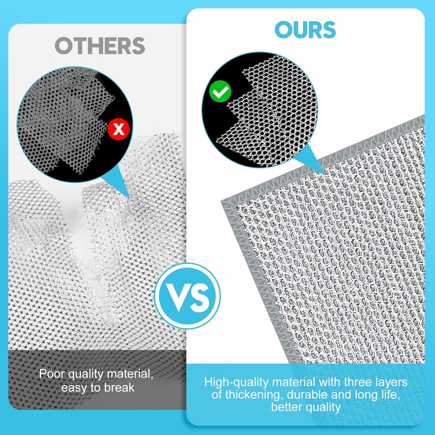 10 Pcs New Upgraded 3 Layers Non Scratch Wire Dishcloth, Multipurpose Wire Dishwashing Rags, Wet & Dry for Cookware, Sinks, Dishes, Stoves & Fireplaces 7.87“ x 7.87”