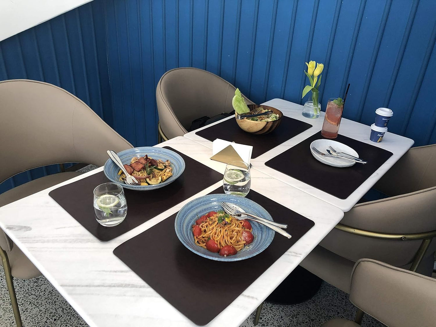 Faux Leather Placemats, Set of 8 PU Table Mats, Easy to Clean, Heat & Stain Resistant for Office Conference Table,Dinging Home Decor F Dark Brown