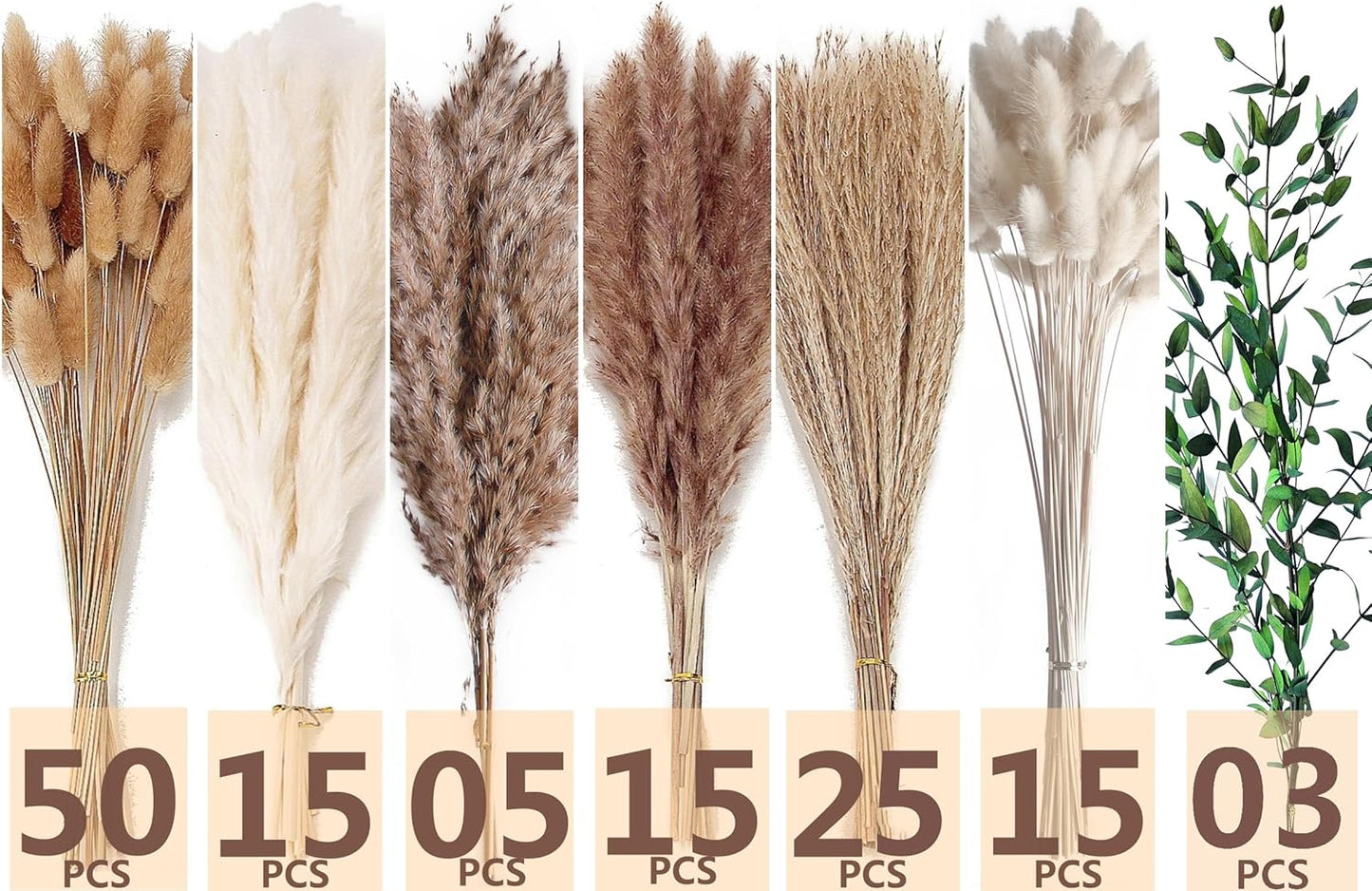 123 PCS Dried Flower Bouquet – Pampas Grass, Floral Decor for Home, Wedding, and Boho Style | Perfect for Vases, Fall, Spring, Summer, and Winter Arrangements
