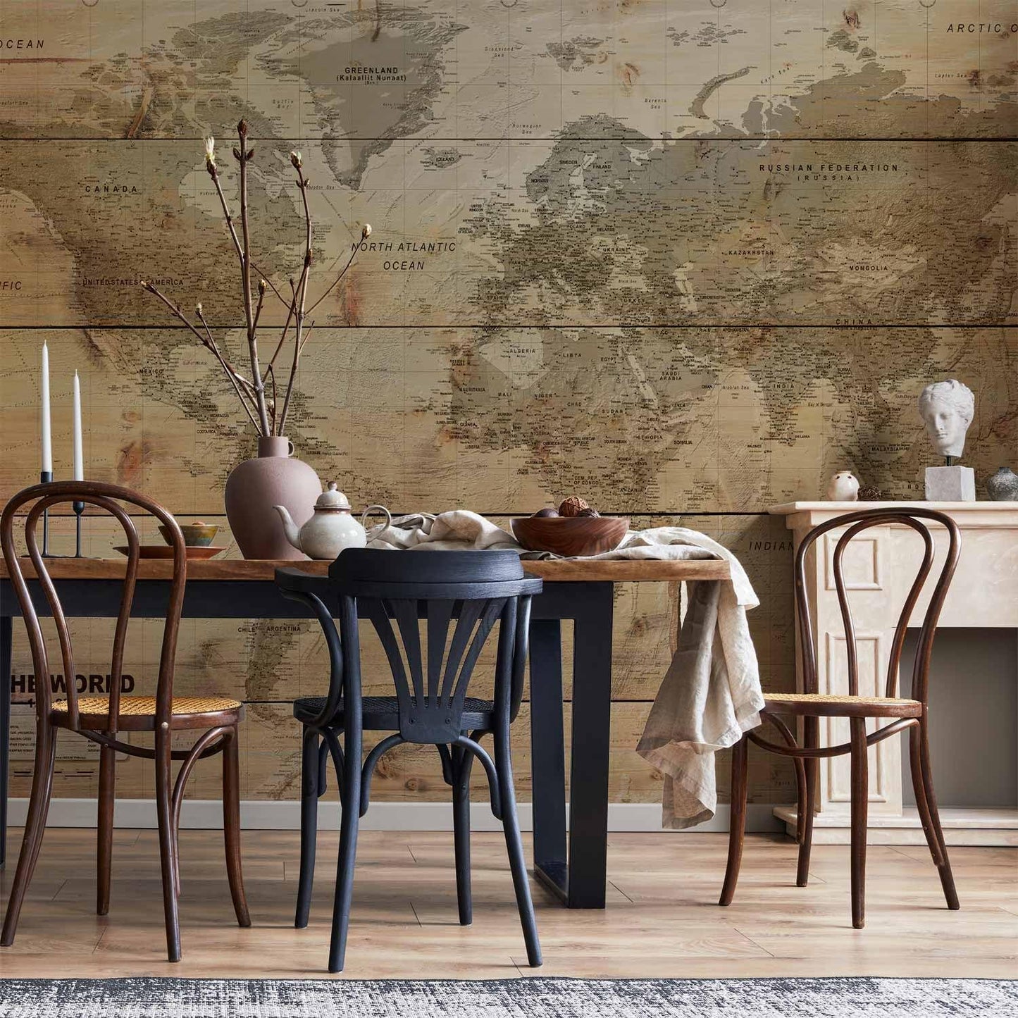 artgeist Wall Mural World Map 77x55 in - XXL Peel and Stick Self-Adhesive Wallpaper Removable Large Sticker Foil Wall Decor Print Picture Image Design Map of The World k-A-0218-a-a