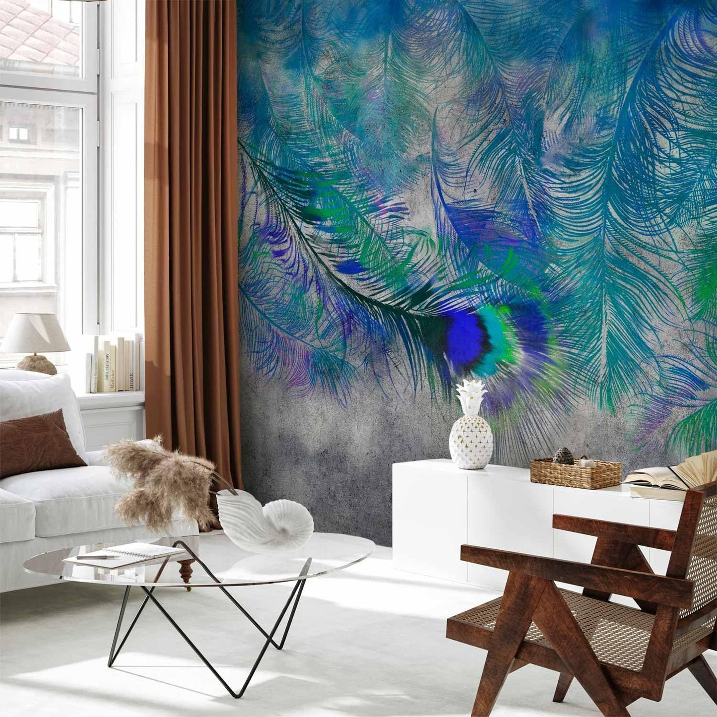 artgeist Wall Mural Cement Feather 138x101 in - XXL Non-Woven Wallpaper Fleece Wall Decor Photo Print Picture Image Design Landscape Colorful Abstract n-A-1488-a-a