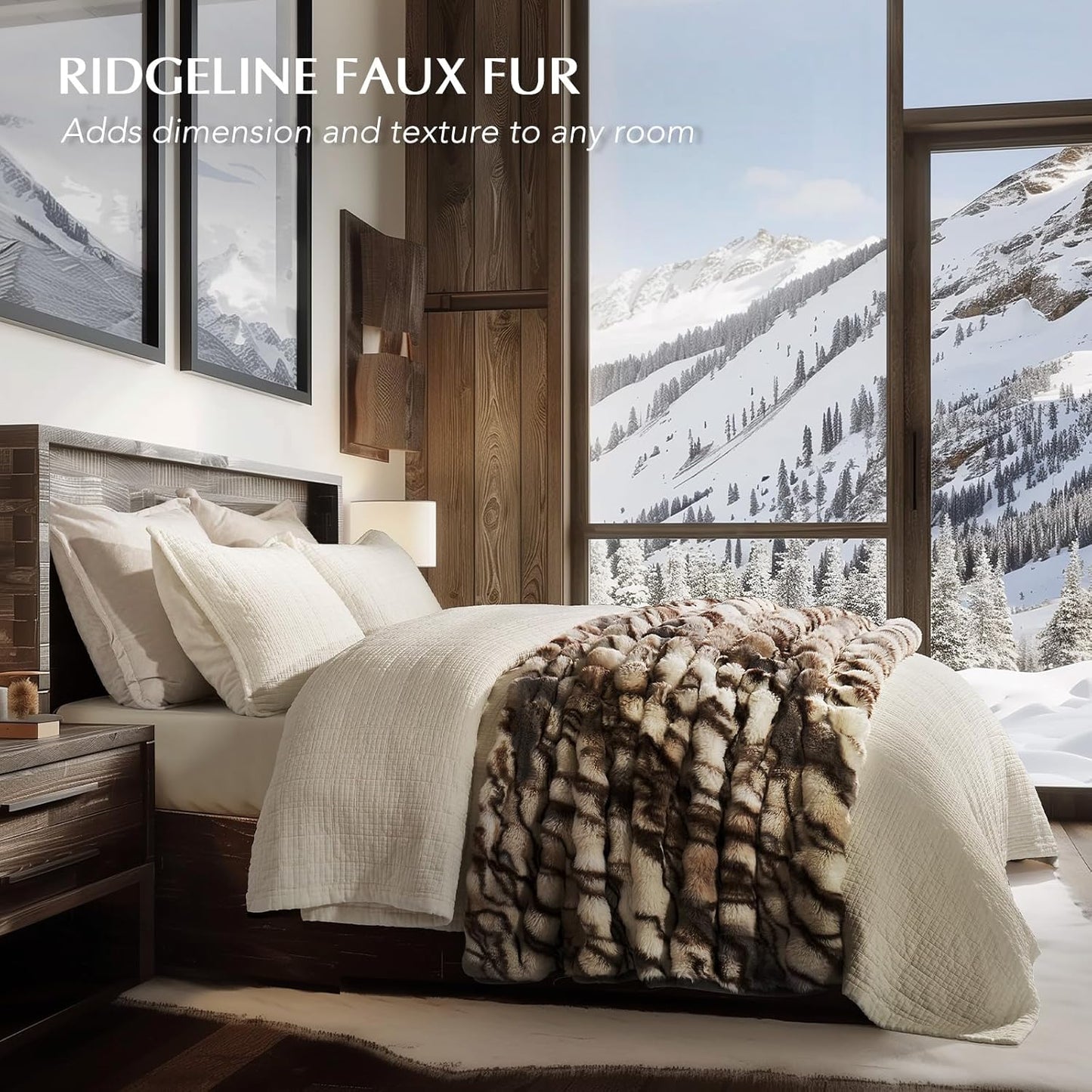 EVERGRACE Ultra Soft Luxury Fluffy Ridgeline Faux Rabbit Fur Throw Blanket, Thick Warm Bubble Throw for Bed, Cozy Plush Reversible Blankets for Couch, Chair, Sofa, Beige & Gray, 60x80 Inches, 870 GSM