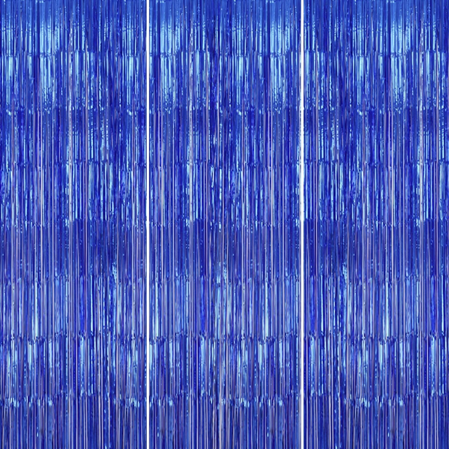 3 Pack Foil Fringe Backdrop - Royal Blue Shiny Tinsel Curtains for Party Decoration/Photo Booth Props - 3.3x8.2 FT Metallic Foil Backdrop for Birthday, Wedding, Graduation, Christmas.