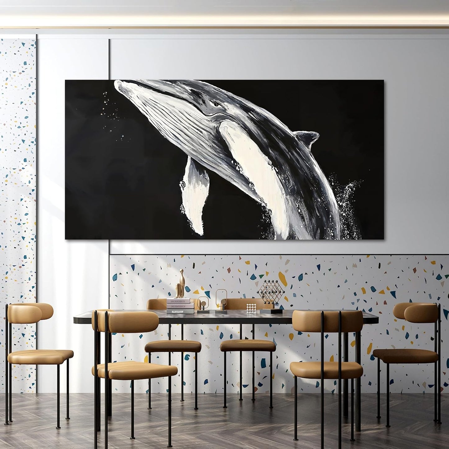 AIXMGSJS Canvas Wall Art Decor Large Black and White Wall Art Prints Minimalist Wall Art for Living Room Large Modern Canvas Art Wall Decor Whales Artwork for Walls Home Office Decor 29" X 58"