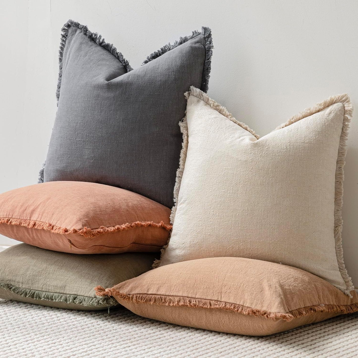 Foindtower Set of 2 Decorative Linen Fringe Throw Pillow Covers Boho Farmhouse Cushion Cover with Tassels Lumbar Accent Pillowcase for Couch Bed Sofa Living Room Home Bedroom Decor,12×24 Inch,Gray