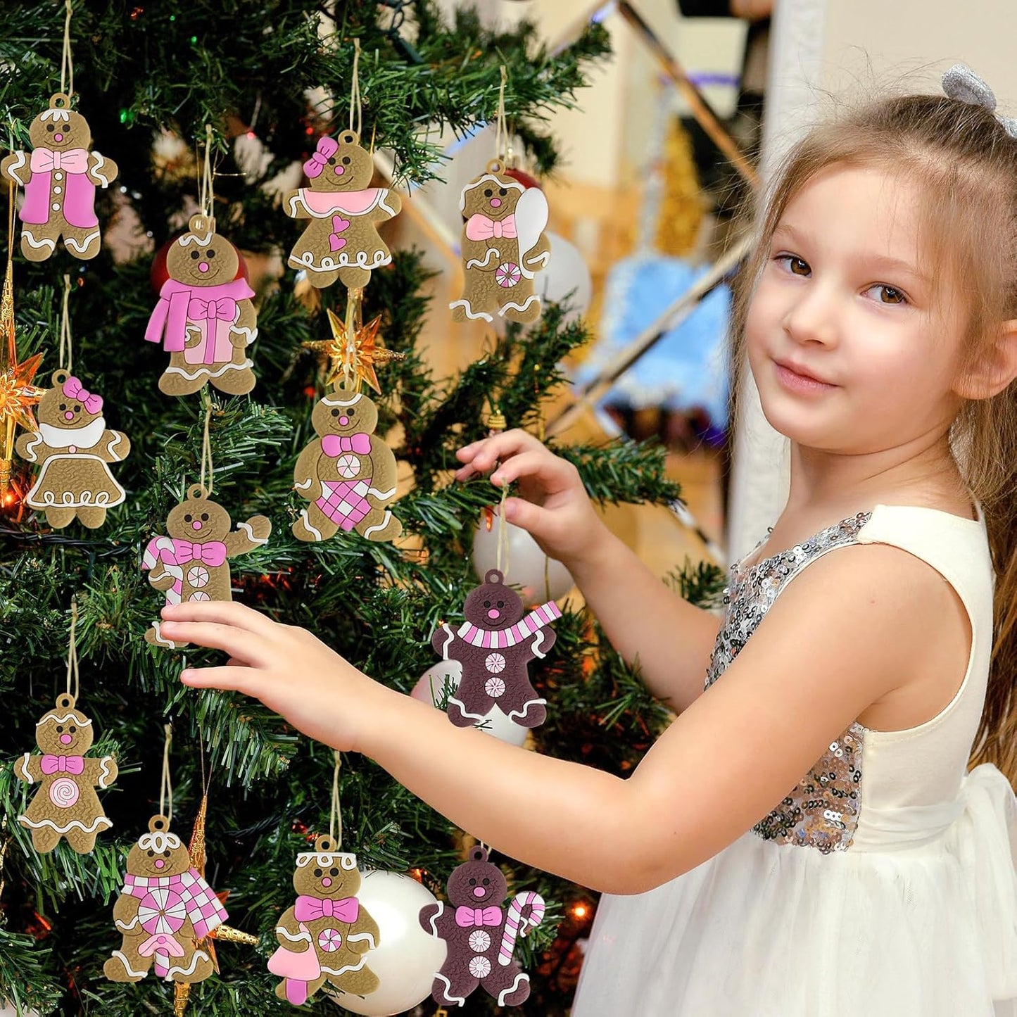 Gingerbread Man Ornaments Christmas Tree Decorations - 36pcs Pink Gingerbread Man Christmas Decorations Hanging Ornaments for Holiday Xmas Tree Home Decor