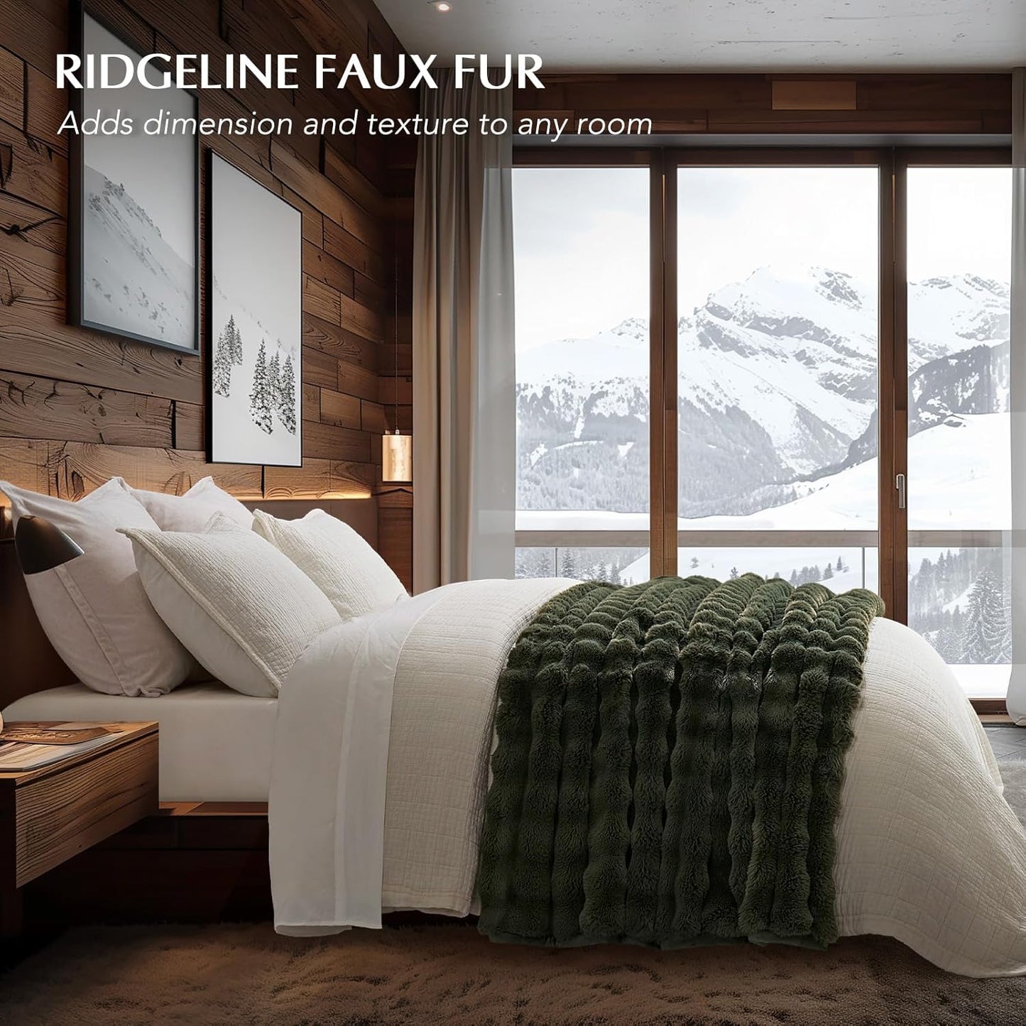 EVERGRACE Ultra Soft Luxury Fluffy Ridgeline Faux Rabbit Fur Throw Blanket, Thick Warm Bubble Throw for Bed, Cozy Plush Reversible Blankets for Couch, Chair, Sofa, Green, 60x80 Inches, 870 GSM