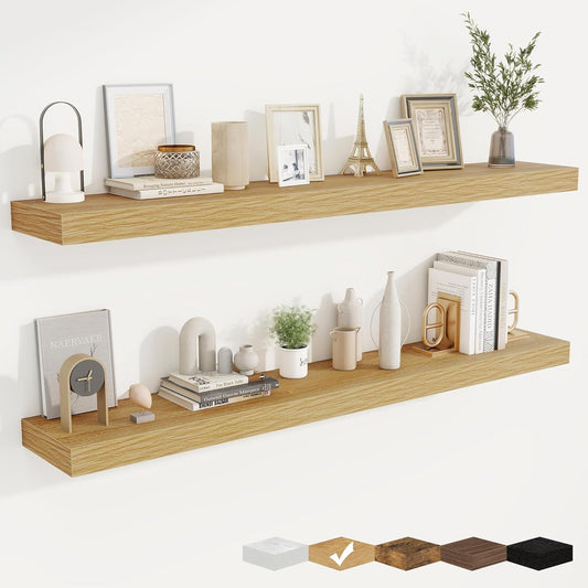 fuqing Floating Shelves for Wall, Bathroom Shelf Wall Mounted for Storage, Shelves with Invisible Bracket for Bedroom, Kitchen, Living Room, Farmhouse Small Book Shelf, 55 Inch Set of 2, Oak