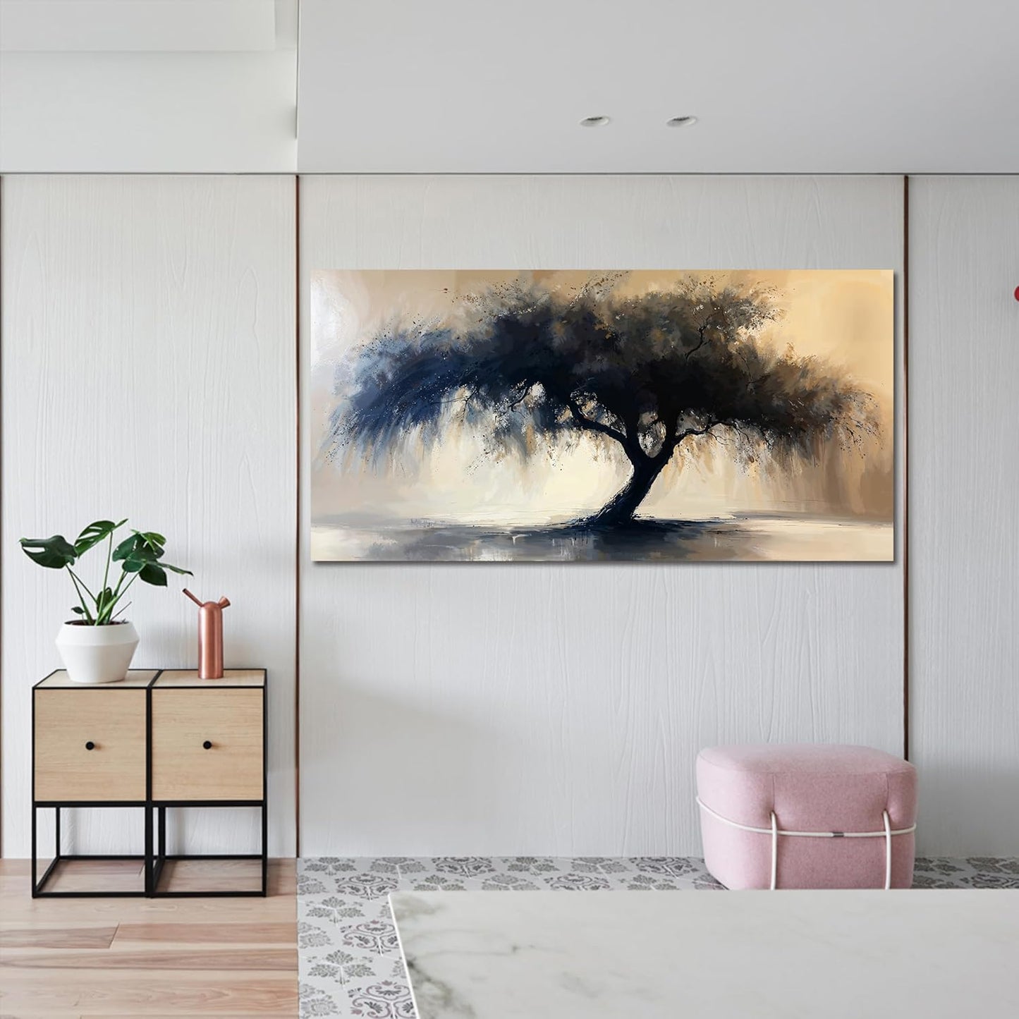 Abstract Wall Art Decor Modern Large Canvas Art Wall For Living Room Black Tree Of Life Wall Art Black Abstract Minimalist Wall Art Canvas Prints Art Work For Home Kitchen Office Wall Decor 24" X 48"