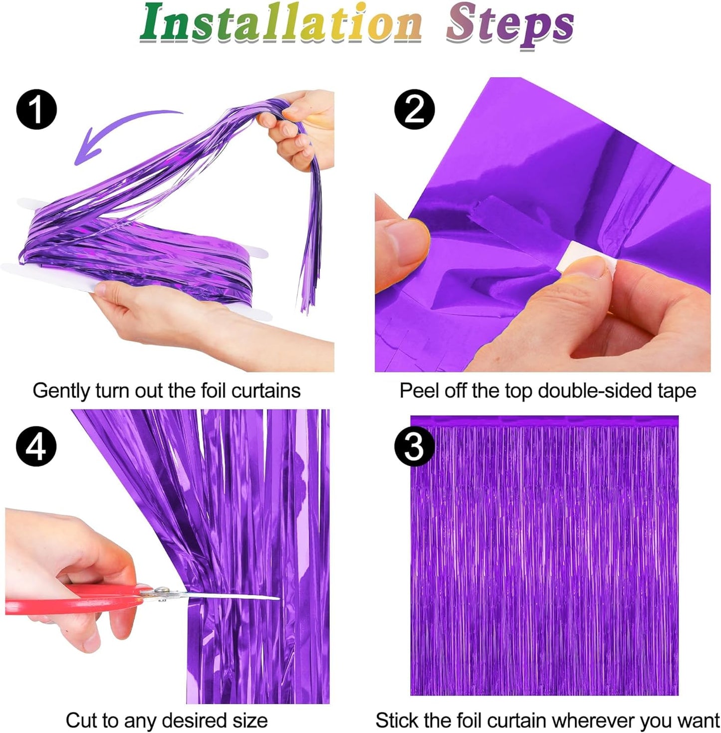 2 Pack Backdrop Curtains, 3.28 FT x 7.05 FT Purple Tinsel Backdrop, Metallic Purple Backdrop Fringe Curtains Foil Streamer, Party Supplies Photo Props for Anniversaires Wedding Party