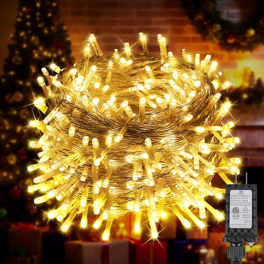 98.5FT 300 LED Christmas Lights Plug in,Warm White Waterproof Fairy Lights with Timer/8 Modes, Christmas Tree Lights Lighting Outdoor Indoor Garden Party Wedding Christmas Tree Decoration