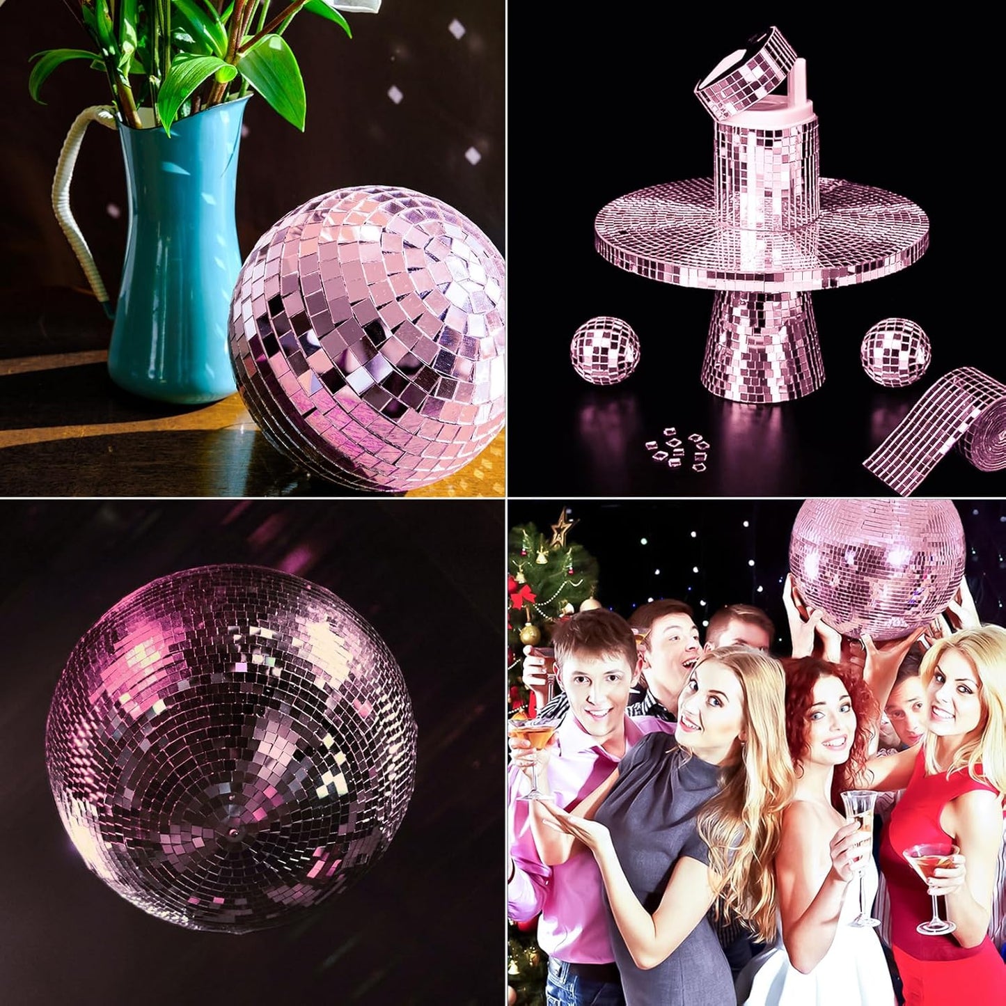 Art3dwallpanels 6 Pack Self Adhesive Glass Mirror Mosaic Disco Tiles Small Square Mirror Sticker for for DIY Disco Ball, Disco Cowboy Hat, Vase, Bottle, Interior Decoration, 2364 Pieces, Pink