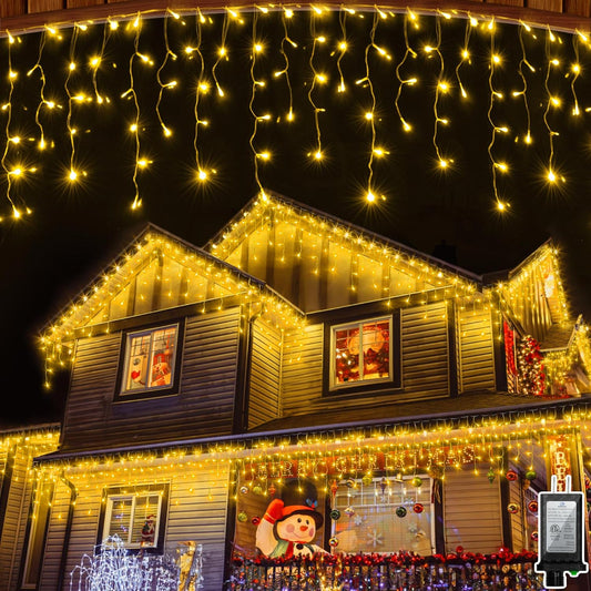 648 LED Christmas Lights with 144 Drops, 66ft 8 Modes Christmas String Lights Outdoor, Waterproof Christmas Decorations Fairy Lights with Timer Memory for Xmas Party Patio Window Fence Warm White