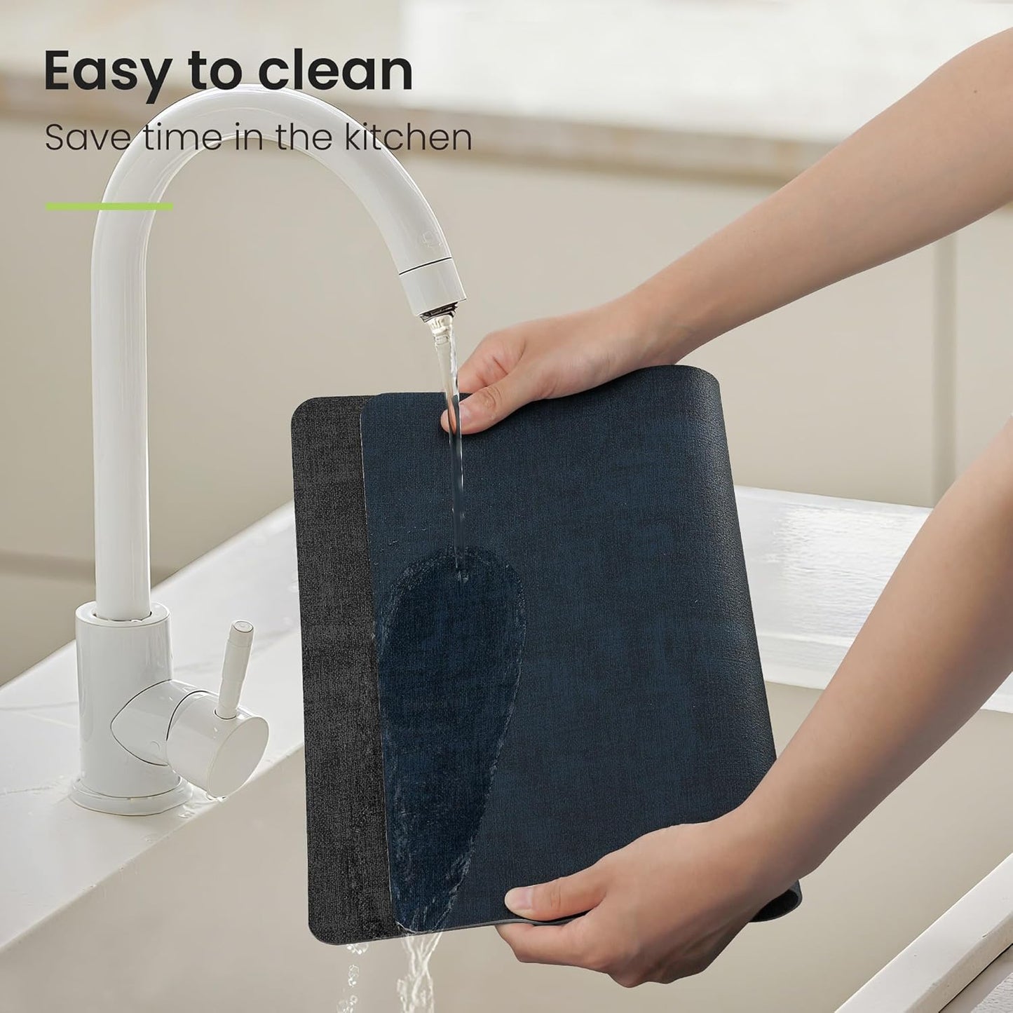 Faux Leather Dual Sided Placemats Set of 6, Square Non-Slip Heat Resistant Placemats with Coaster, Reversible wipeable Waterproof Table Mats for Kitchen, Dining, Outdoor (6, Black Navy Blue)