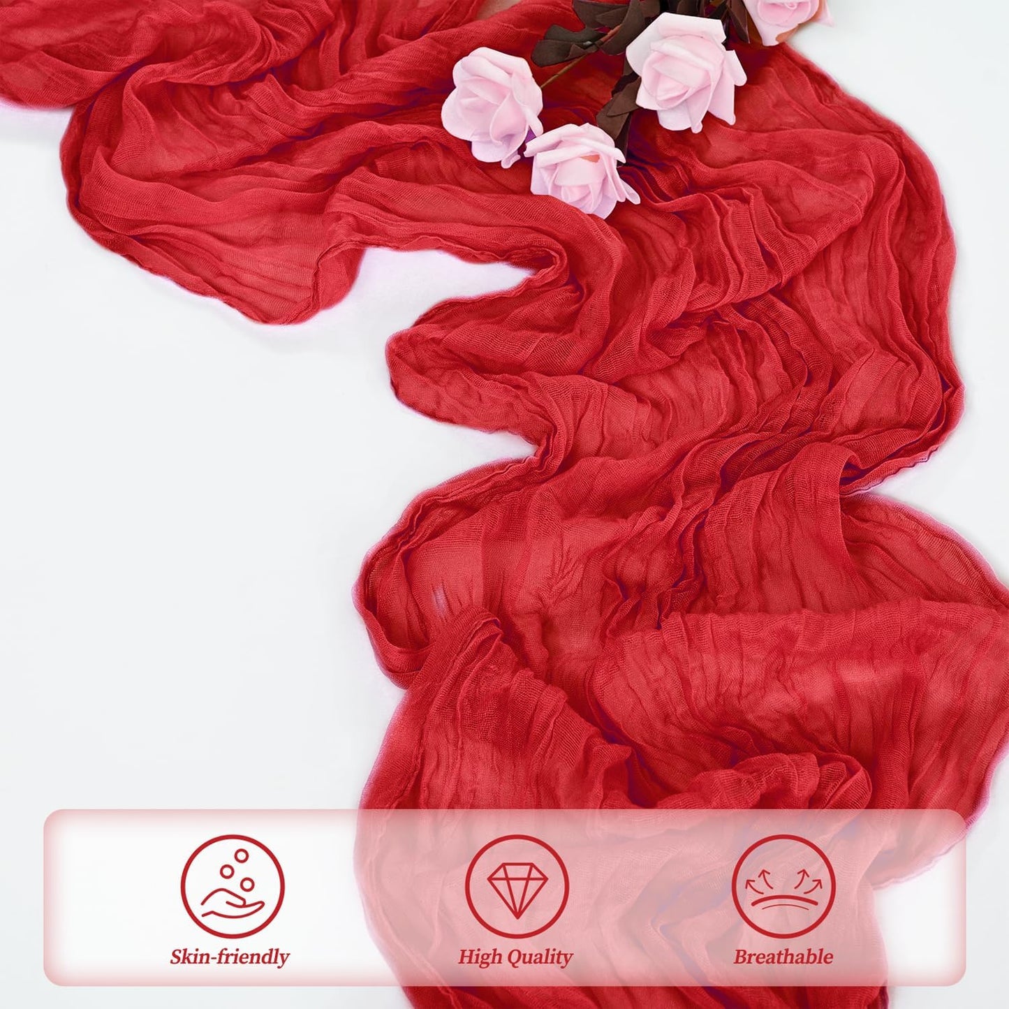 6 Pack Red 10FT Cheesecloth Table Runner Rustic Gauze Fabric Cheese Cloth Table Runner for Wedding Bridal Baby Shower Table Decor Boho Sheer Birthday Party Table Decorations 20 x 120 Inch Long