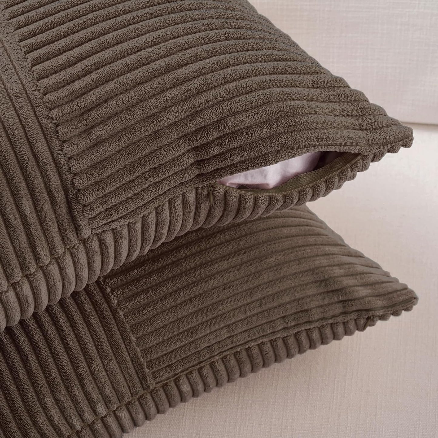 Fancy Homi 2 Packs Dark Brown Decorative Throw Pillow Covers 18x18 Inch for Living Room Couch Bed Sofa, Rustic Farmhouse Boho Home Decor, Soft Corss Corduroy Patchwork Textured Cushion Case 45x45 cm