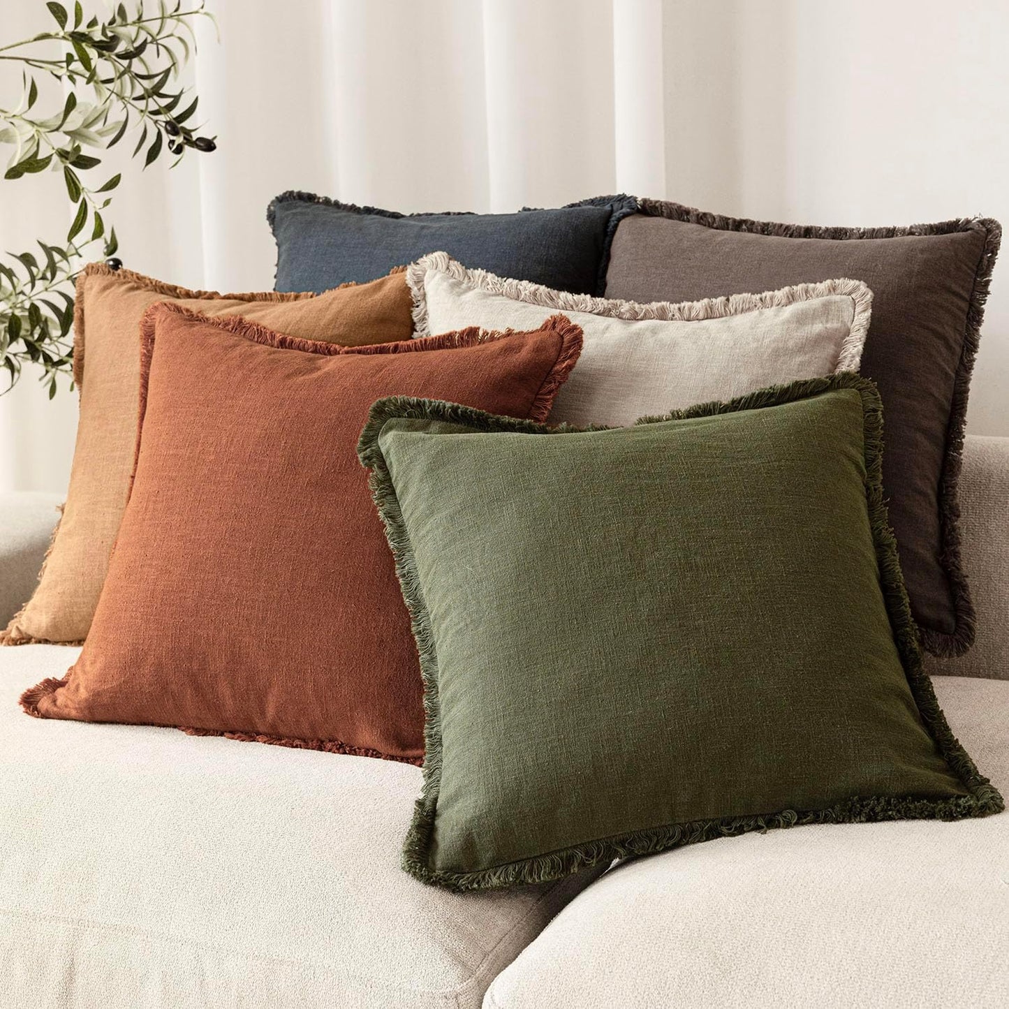 Foindtower Set of 2 Decorative Linen Fringe Throw Pillow Covers Cozy Farmhouse Cushion Cover with Tassels Lumbar Accent Pillowcase for Couch Bed Living Room Home Bedroom Decor, 12×24 Inch,Orange Brown