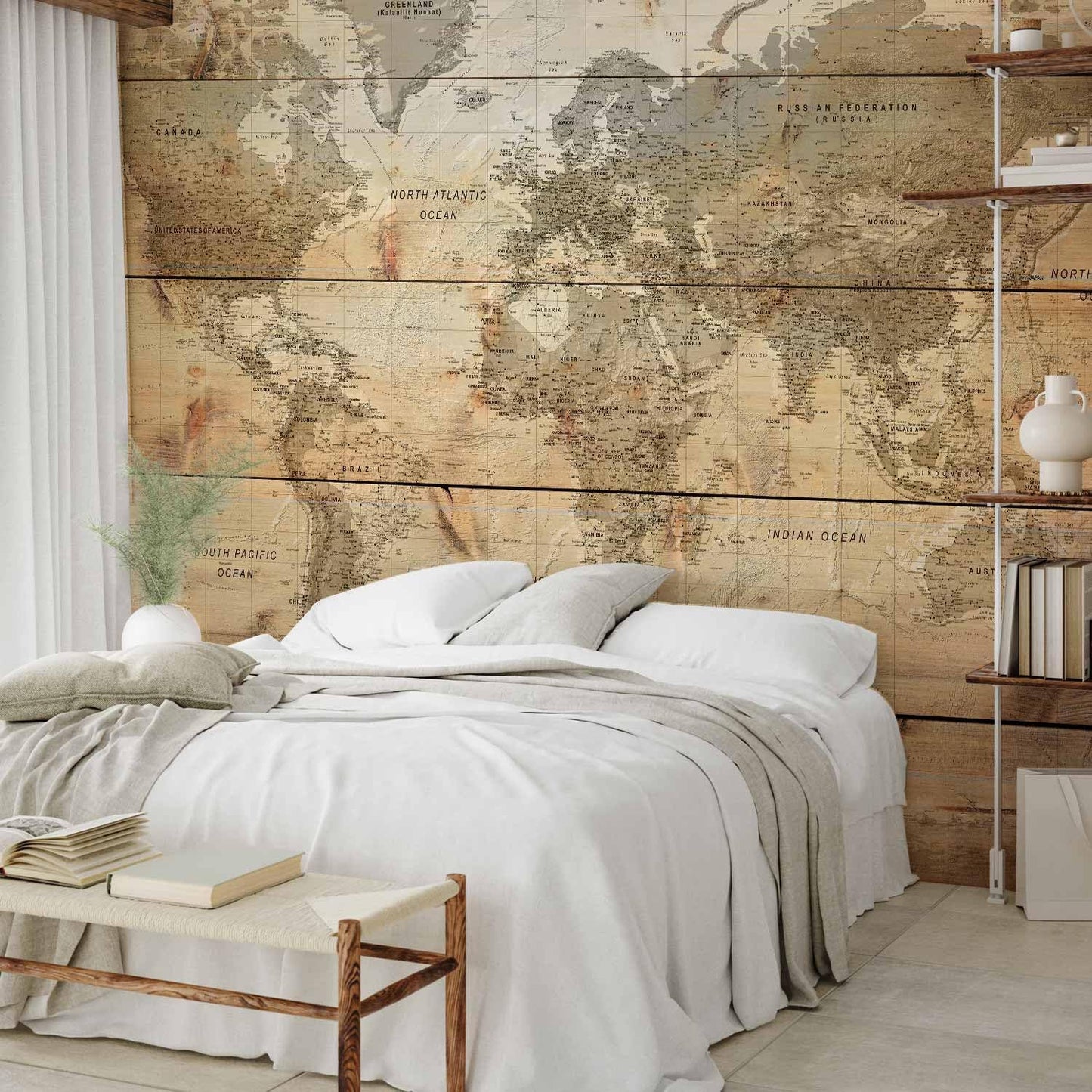 artgeist Premium Wall Mural World Map 197x138 in - Non-Woven Wallpaper Fleece Wall Decor Photo Print Picture Image Design Home Map of The World k-A-0218-a-a