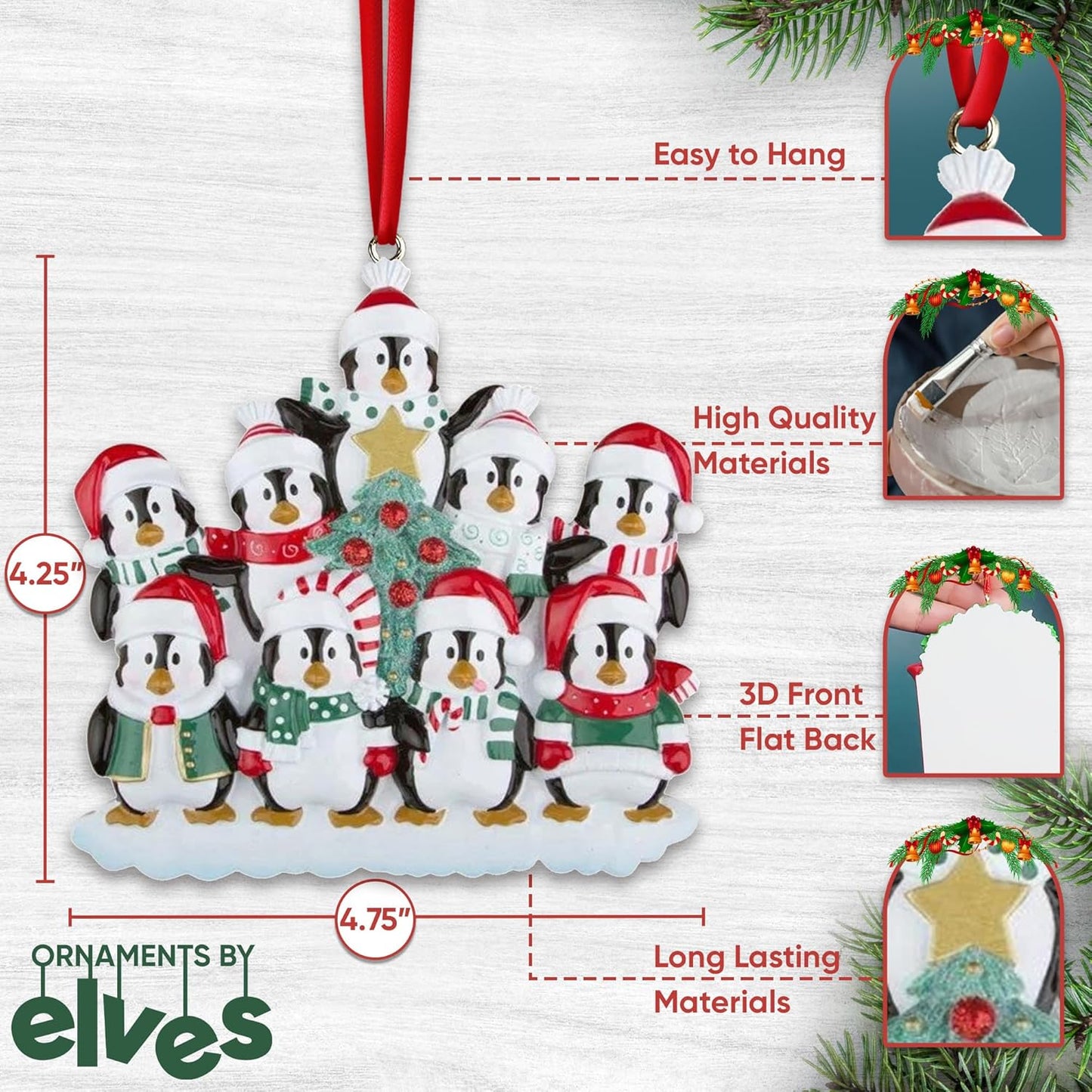 3D Penguin Family of 9 Ornament 2025 Personalized Family Christmas Ornaments 2025 | Snowy Xmas Tree Holiday Penguins Personalized Tree Ornaments for Grandchildren Siblings & Grandkids of Nine Ornament
