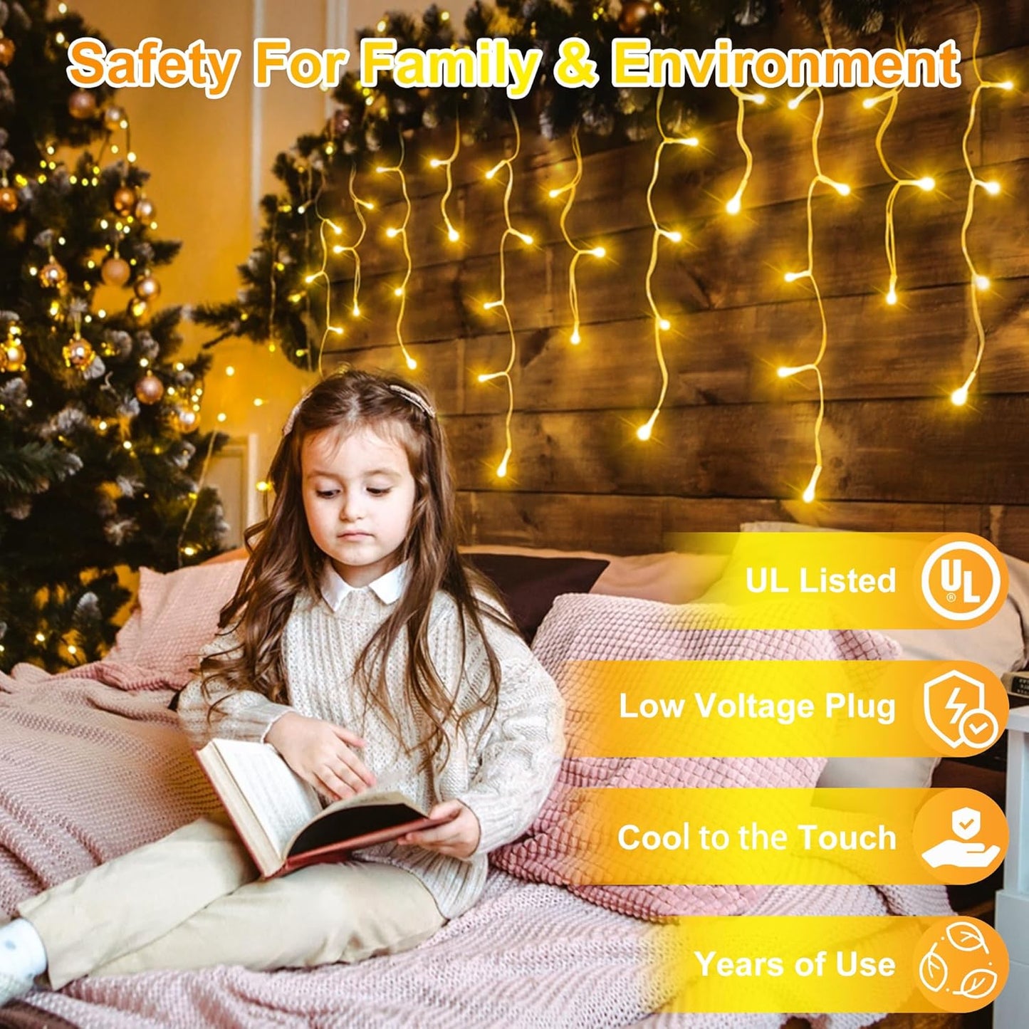 810LED 82ft Christmas Lights, 180Drops 12 Modes Warm White Christmas String Lights Outdoor Dimmable, Waterproof Christmas Decoration Fairy Lights with Timer for Indoor Eaves Party Patio Window Fence