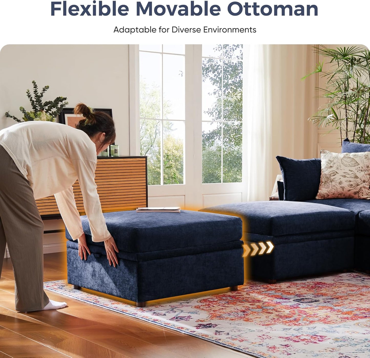 198.6" Oversized Modular Sectional Sofa, U Shaped Convertible Couch with Movable Ottoman, Large 10 Seats Corner Couches for Living Room Deep Seat Blue Chenille