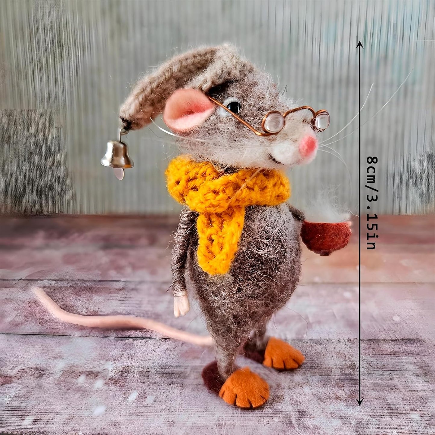 Felted Mouse, Cute Miniature Dollhouse Felt Mouse Ornament, Felt Wool Mice Figurine for Holiday Decor, Needle Felted Mouse Doll Decorations Festival Statue (Professor)