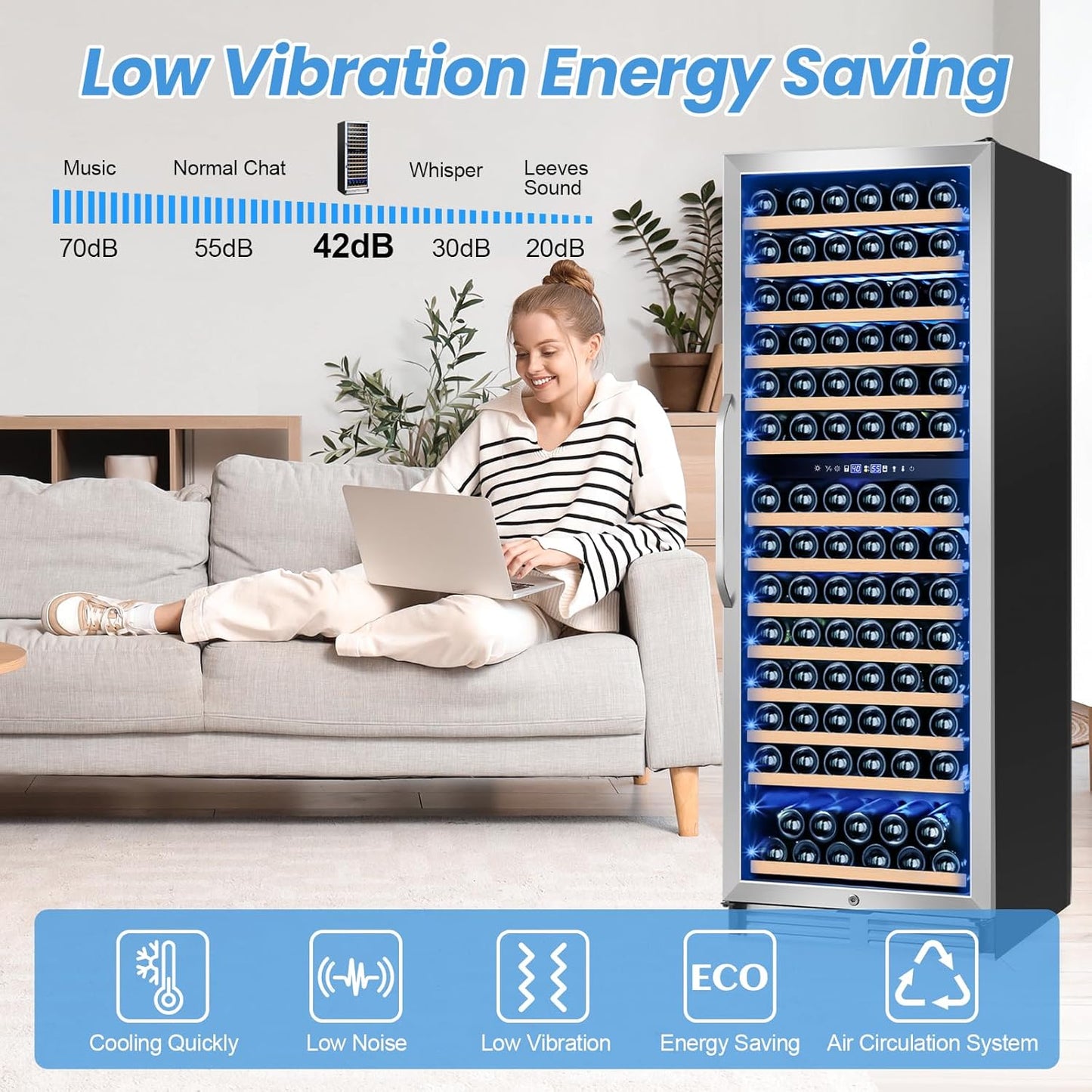 180 Bottles Wine Fridge 24 Inch Dual Zone Wine Cooler Refrigerator Freestanding Wine Refrigerator with Glass Door and Safety Lock, Large Wine Cellar for Home, Office, Kitchen