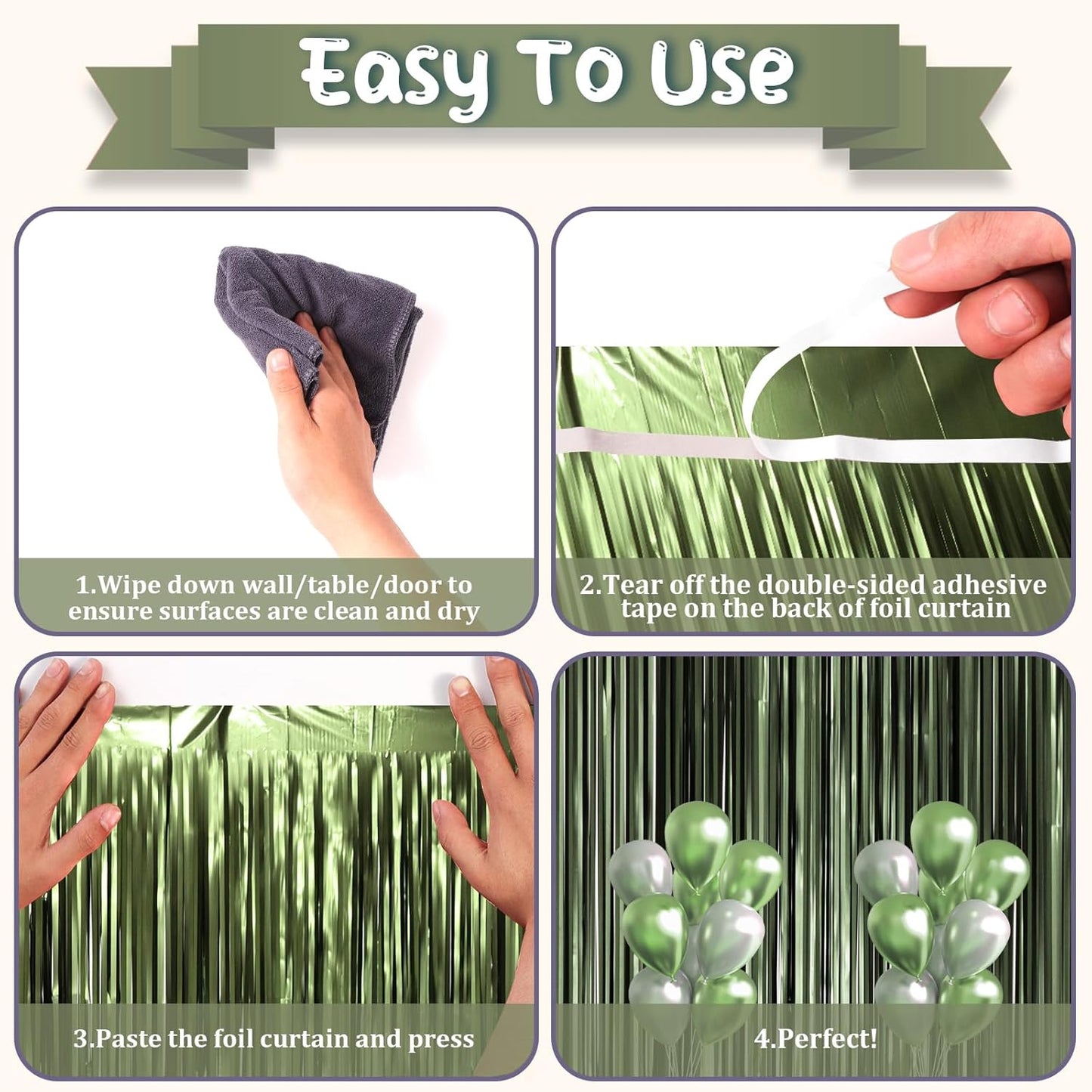 3 Pack 3.3 x 8.2 ft Matte Green Foil Fringe Backdrop Curtains, Tinsel Streamers Party Decorations, Fringe Backdrop, Door Shimmer for Graduation, Birthday Party