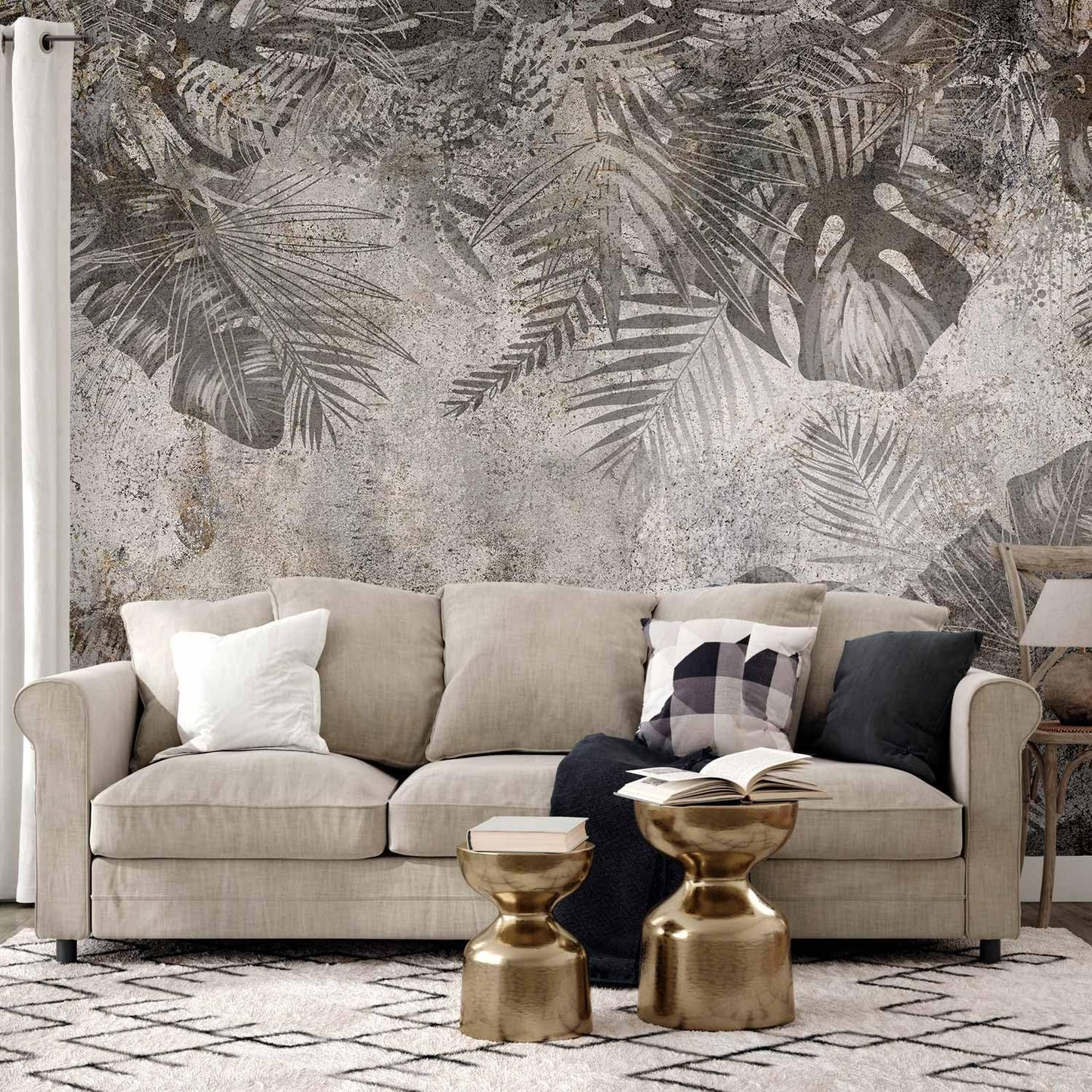 artgeist Wall Mural Tropical Leaves 157x110 in - XXL Non-Woven Wallpaper Fleece Wall Decor Photo Print Picture Image Design Landscape Palms Leaves Monstera Grey b-C-0825-a-a