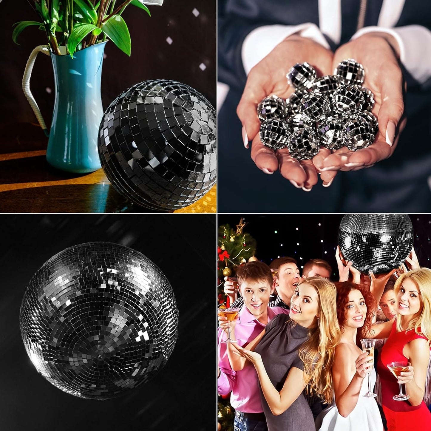 Art3dwallpanels 6 Pack Self Adhesive Glass Mirror Mosaic Disco Tiles Small Square Mirror Sticker for for DIY Disco Ball, Disco Cowboy Hat, Vase, Bottle, Interior Decoration, 2364 Pieces, Black