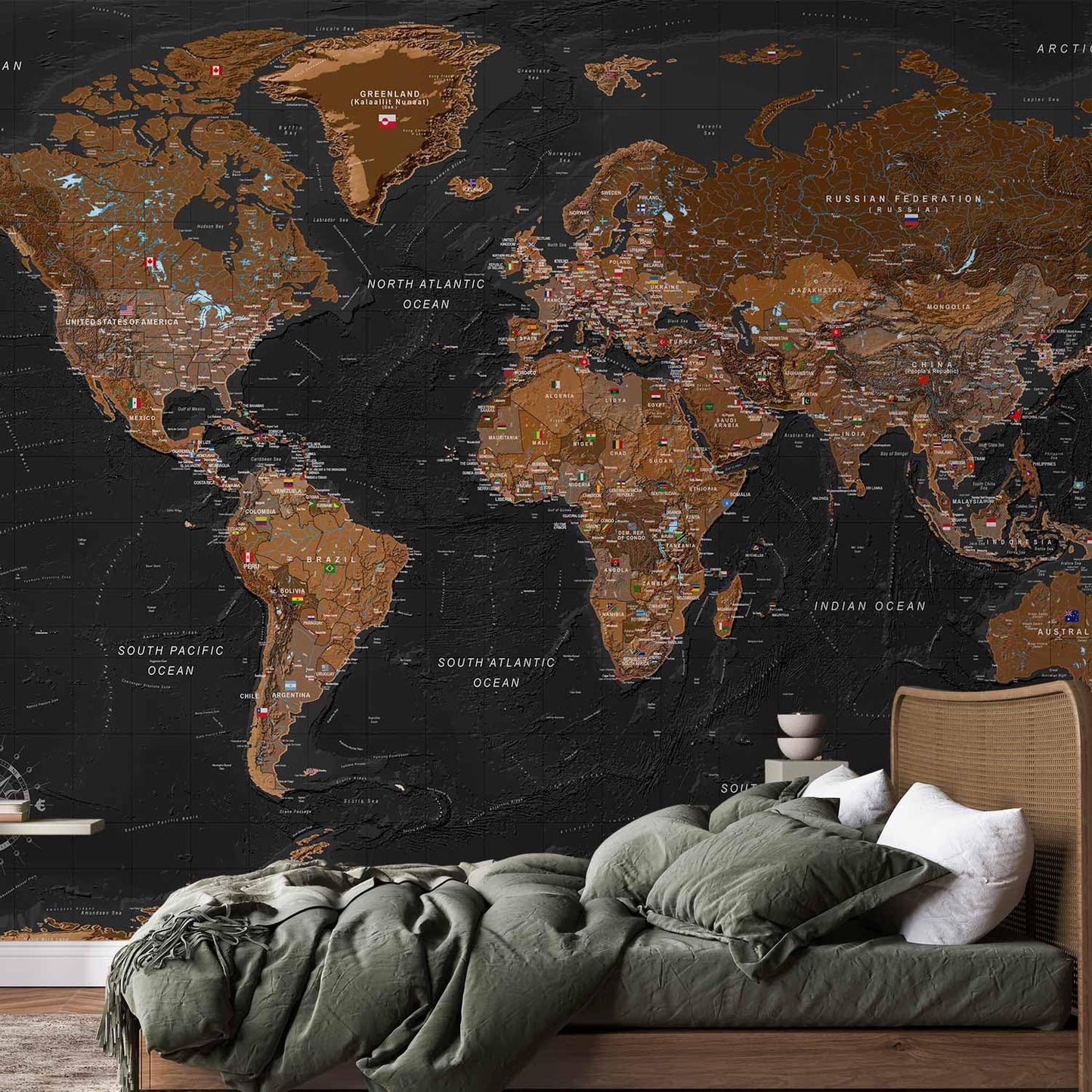 artgeist Premium Wall Mural World Map 157x110 in - XXL Non-Woven Wallpaper Fleece Wall Decor Photo Print Picture Image Design Home Map of The World k-A-0206-a-a
