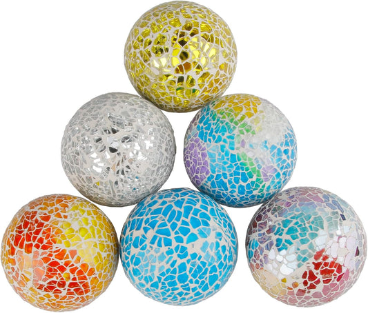 6pcs 2.36in Mosaic Glass Sphere Ball Decorative Mosaic Glass Orbs Mosaic Deco Balls for Bowls Vases Table Centerpiece Deocr
