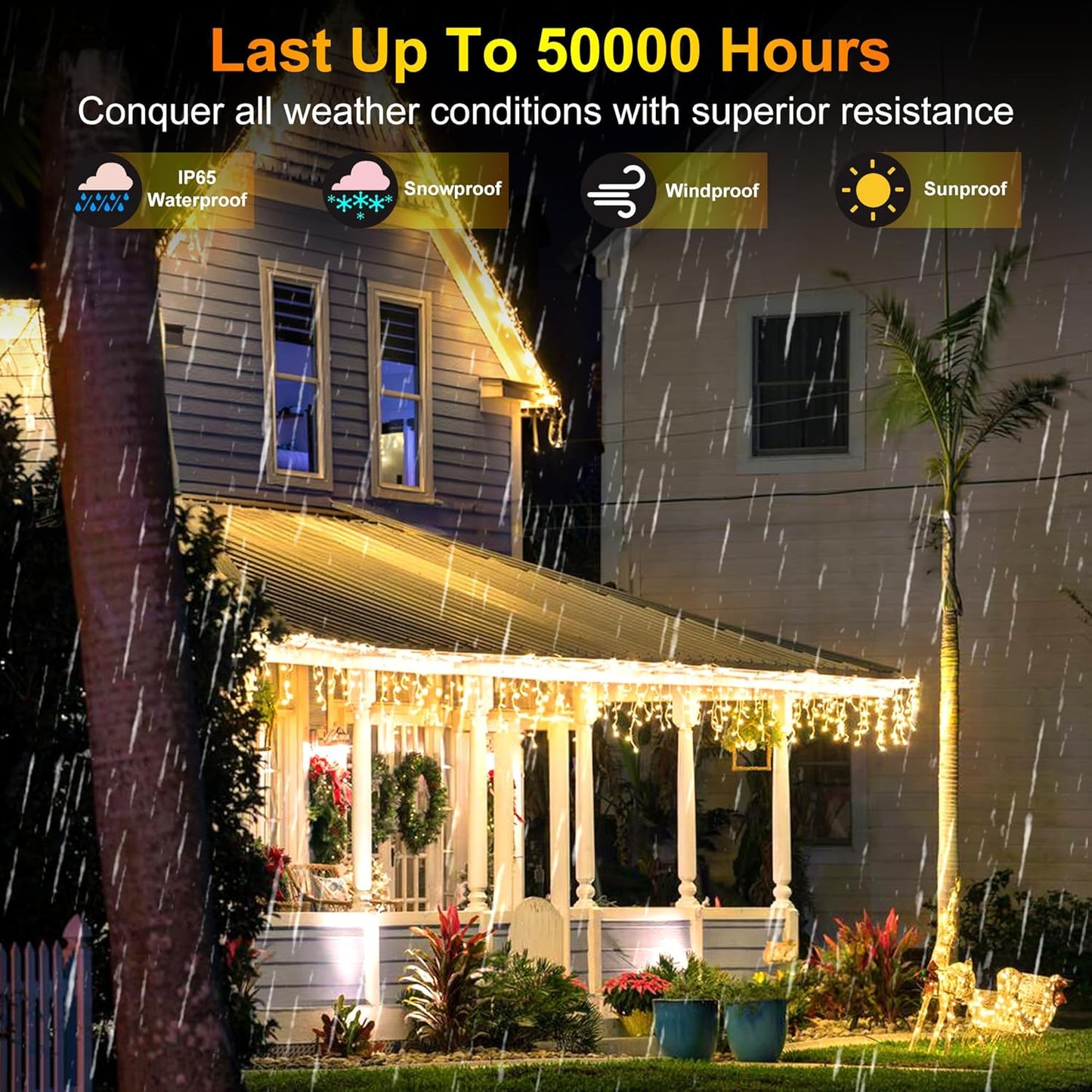 1620 LED Christmas Outdoor Lights with 360 Drops, 164ft Hanging Curtain Lights with 8 Modes Timer & Memory, Waterproof Christmas Fairy Lighs for House Roof Holiday Wedding Christmas Decor (Warm White)