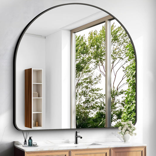 Arched Bathroom Mirror, 30"x30" Black Arched Mirror for Bathroom, Wall Mounted Mirror, Vanity Wall Mirror Metal Frame for Bedroom, Entryway, Living Room, Vertically Hanging