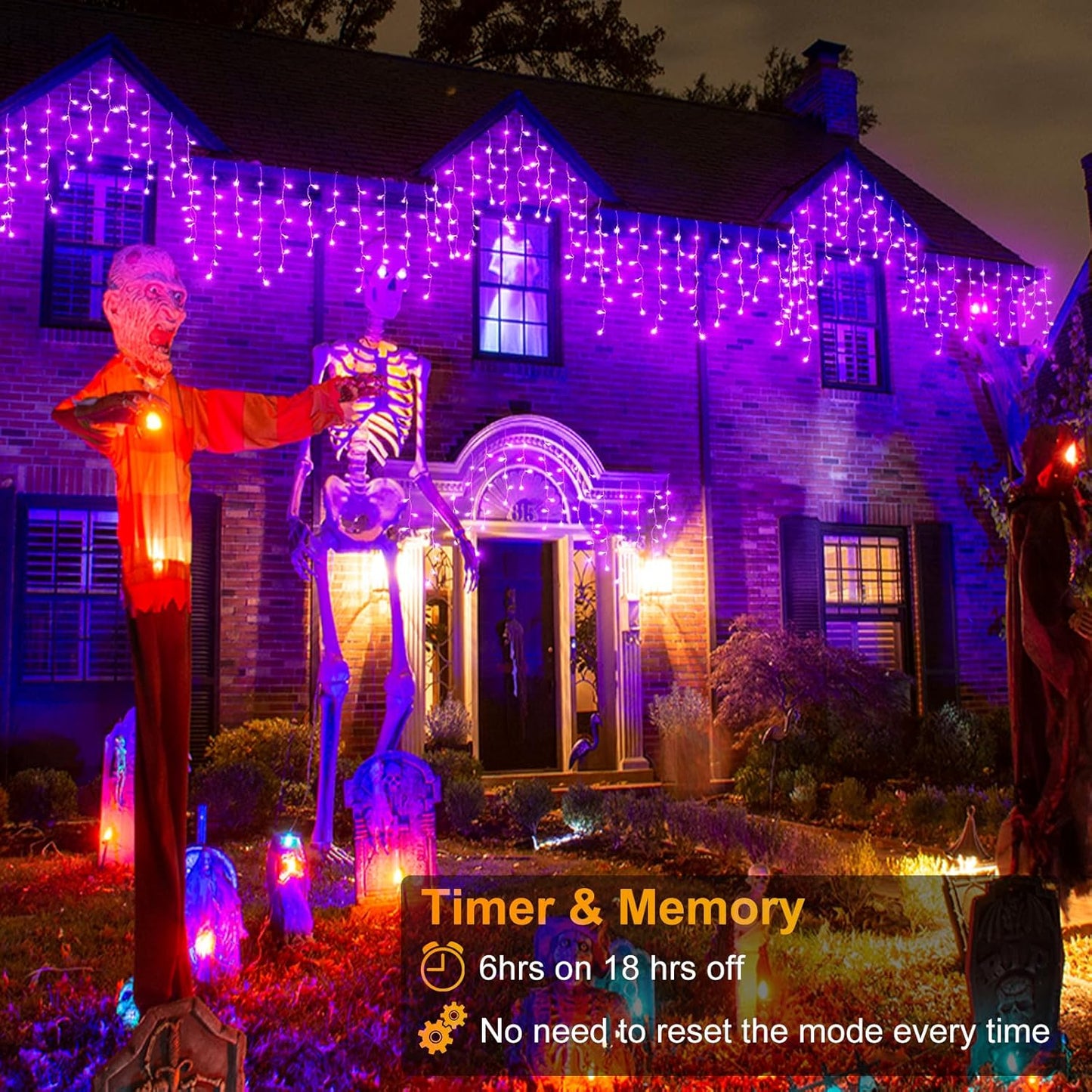 66ft Purple Halloween Lights Outdoor Indoor, 640 LED Icicle Lights for Outside Twinkle Christmas Lights with 120 Drops Clear Wire Timer 8 Modes for House Party Tree Yard Patio Eaves Holiday Decoration