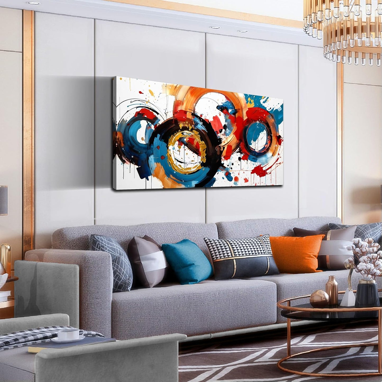 Abstract Wall Art Large Canvas Prints Modern Living Room Bedroom Home Office Wall Decor Framed Colorful Circle Abstract Picture Ready to Hang Size 20x40