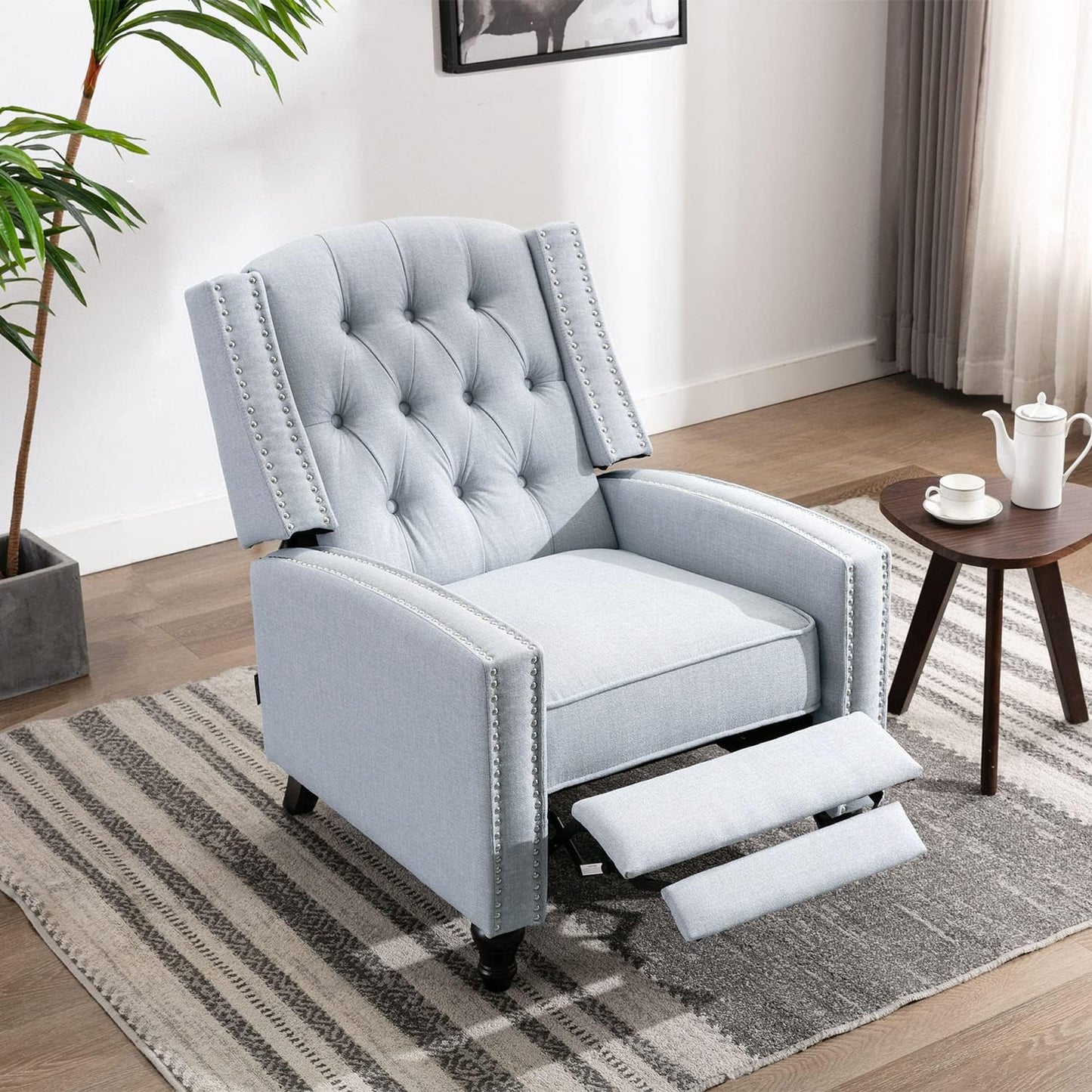 Fabric Push Back Recliner Chair Mid Century Tufted Single Comfy Reading Sofa Chair for Living Room/Bedroom/Home Theatre, Grey