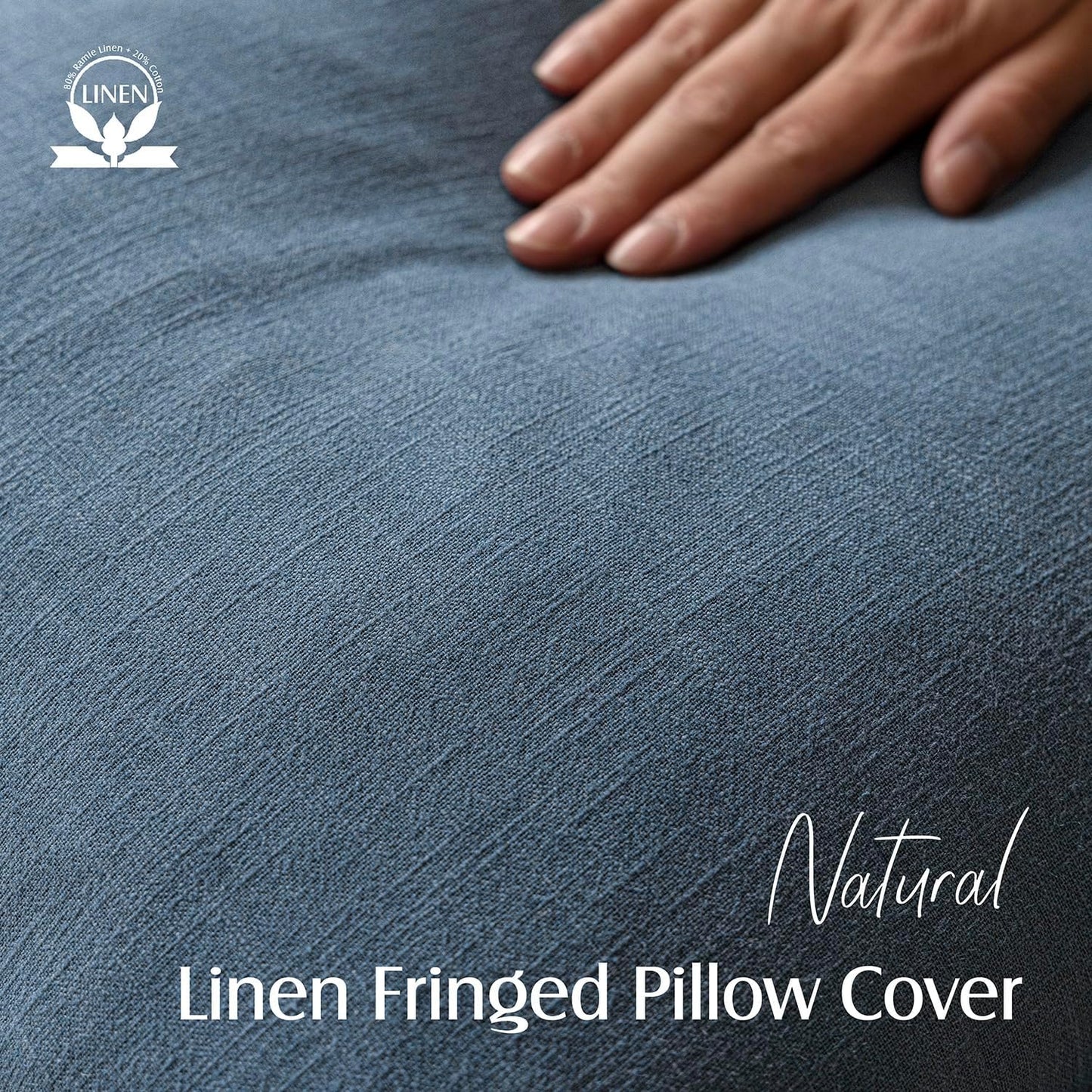 Foindtower Set of 2 Decorative Linen Fringe Throw Pillow Covers Cozy Boho Farmhouse Cushion Cover with Tassels Accent Pillowcase for Couch Sofa Bed Living Room Home Decor,26×26 Inch,Dark Blue