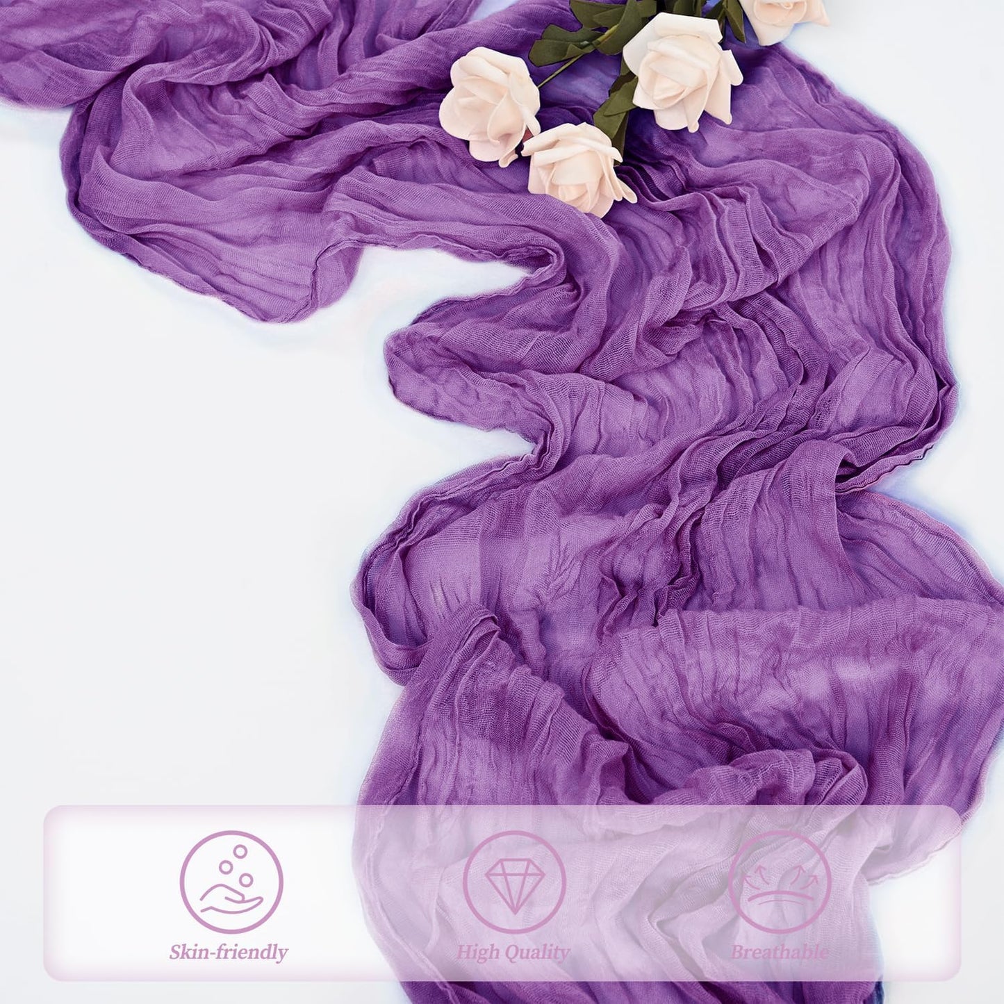 20 Pack Purple Cheesecloth Table Runner 10FT Boho Fabric Rustic Cheese Cloth Table Runner for Wedding Bridal Shower Baby Shower Gauze Sheer Birthday Party Table Decorations 20 x 120 Inch Long