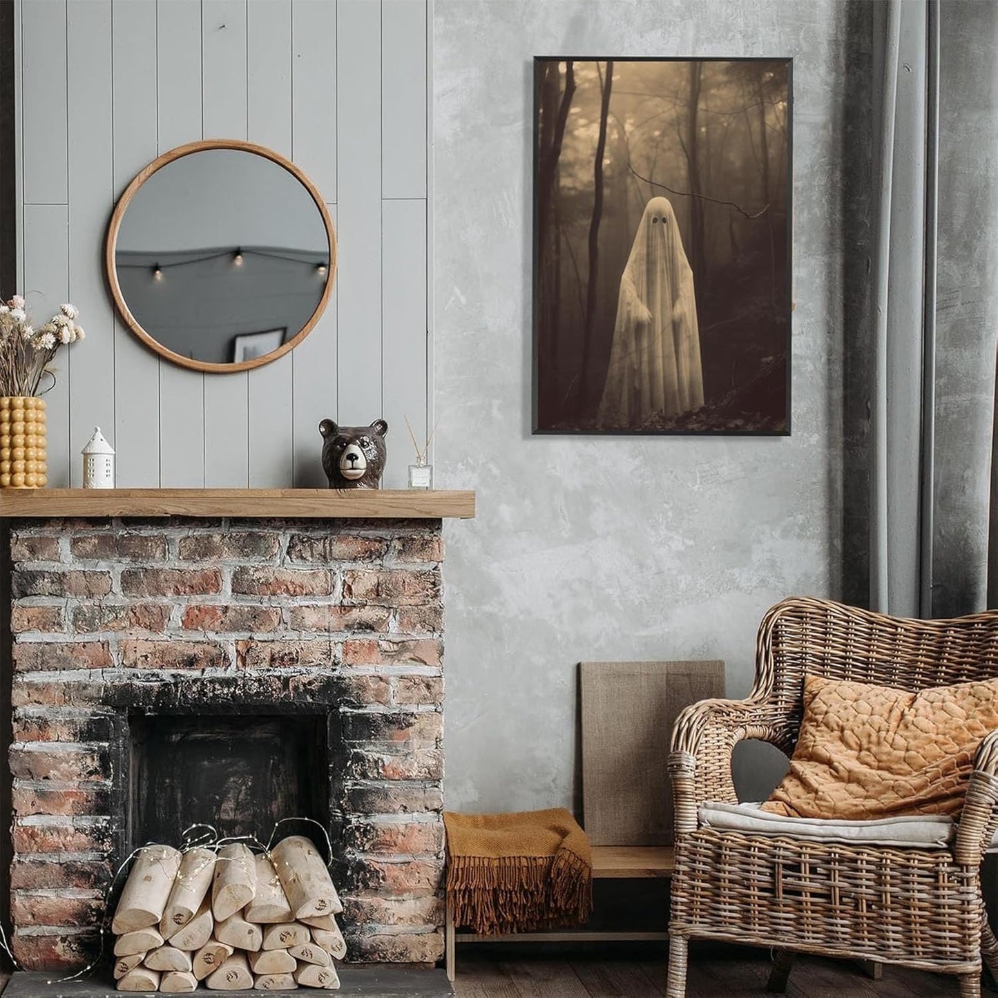 Ghost Forest Spooky Print Poster The Gothic Room Decor Creepy Picture Posters Dark Academia Aesthetic Family Prints Canvas Wall Art Home Apartment Decorations 24X36inch Aluminum Framed