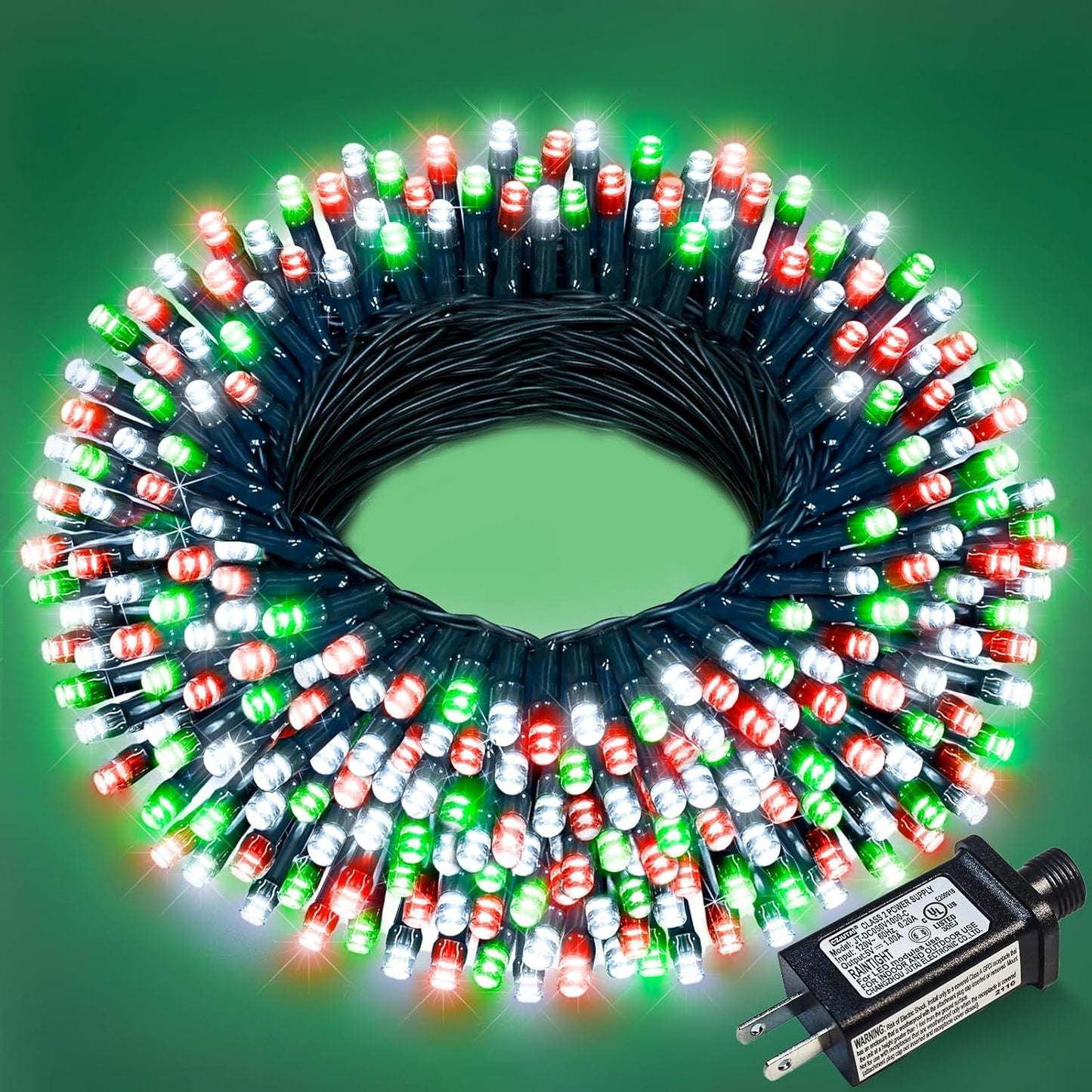 66FT 200 LED Christmas Lights Outdoor, Christmas Tree Lights with 8 Modes Waterproof, Plug in Connectable String Twinkle Light Green Wire for Tree Patio Wedding Party Decorations, Red White Green