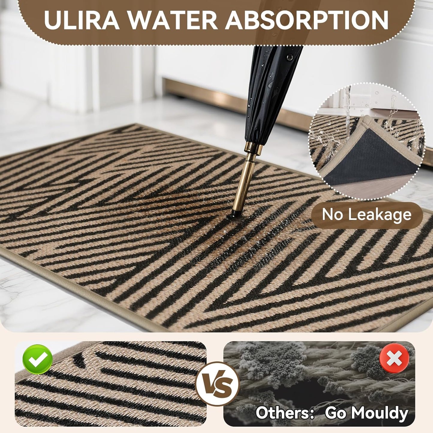 Front Door Mat Outside Entrance, Non Slip Rubber Backing, Trap Dirt and Moisture, Easy Clean Low Profile Welcome Floor Mats for Patio Porch Indoor Outdoor Entry Mat, 24x35 Inch, Brown