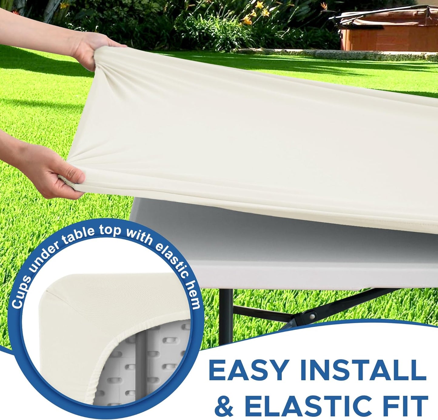 Fitted Tablecloth for 6 Foot Rectangle Tables-6 Pack Cream Elastic Outdoor Picnic Table Cover-Spandex Stretch Folding Table Cloths 6 ft for Camping Dining Room Patio Kitchen Banquet Party