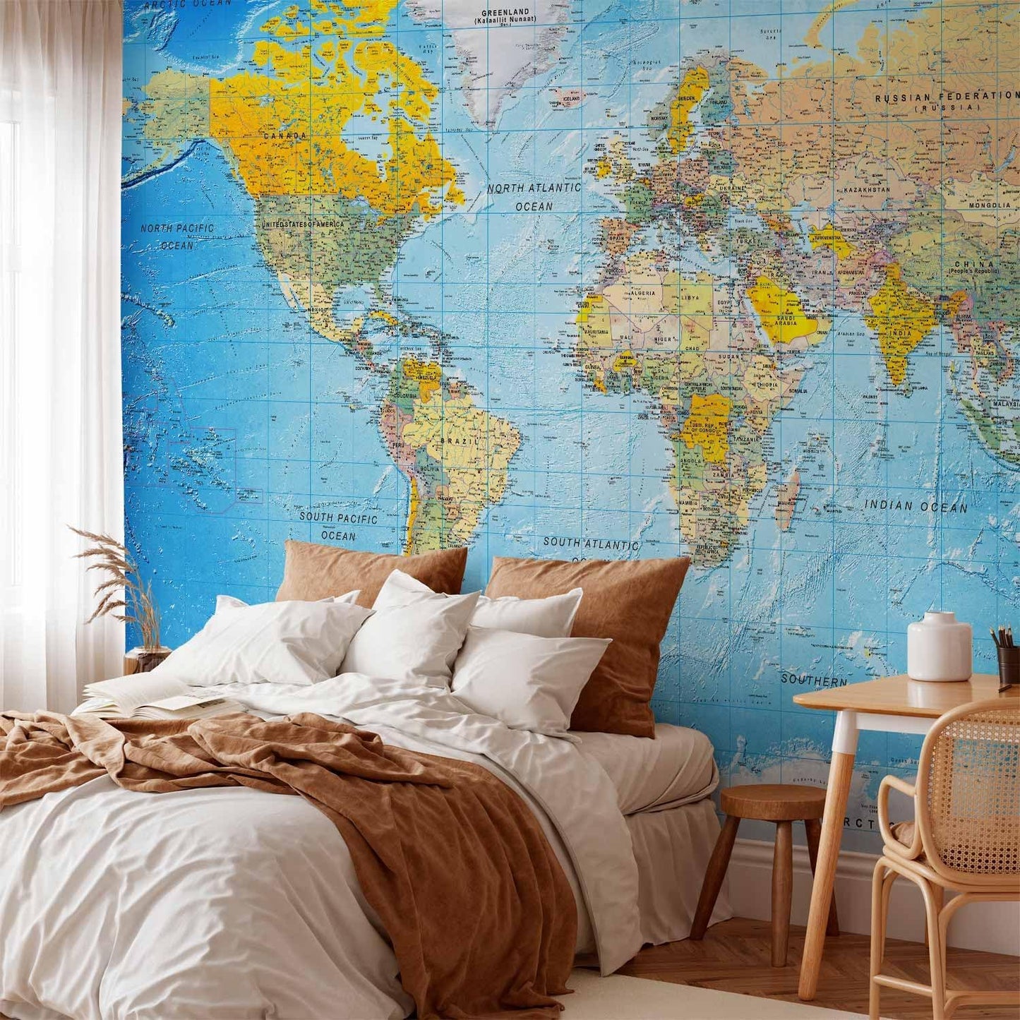 artgeist Premium Wall Mural World Map 157x110 in - XXL Non-Woven Wallpaper Fleece Wall Decor Photo Print Picture Image Design Home Map of The World k-A-0109-a-a