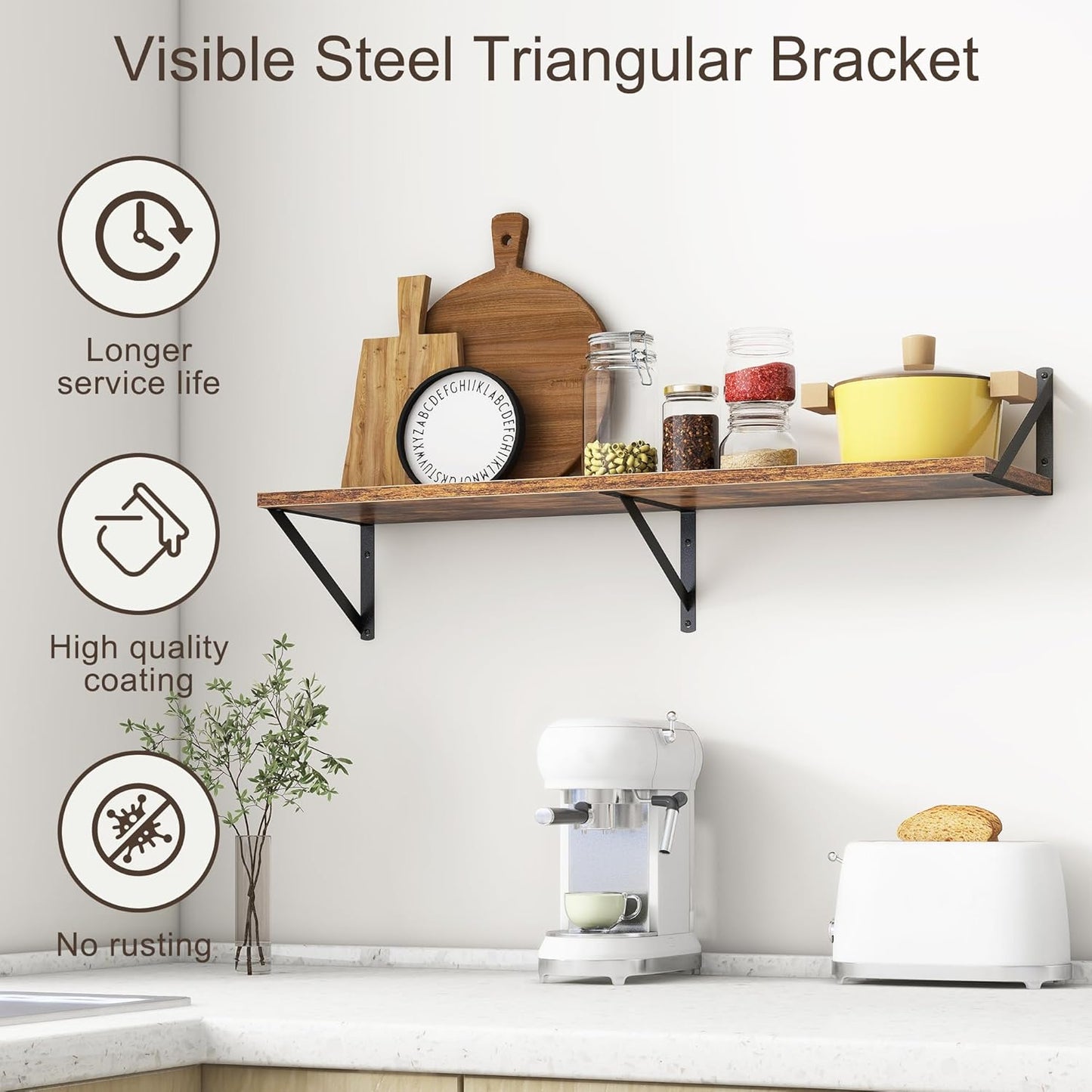 36"W x 10"D Floating Shelves, 10 Inch Deep Floating Shelves, Farmhouse Rustic Deep Wall Shelves for Home Decor, Wide Large Floating Shelf for Bathroom, Living Room, Kitchen, Study Room, Rustic Brown