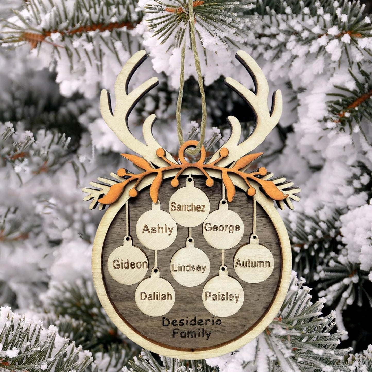 2025 Personalized Christmas Ornaments Family of 2/3/4/5/6/7/8,Custom Reindeer Christmas Wooden Ornaments Deorations with Names,Customized Xmas Ornament Tree Deorations,Personalized Xmas Gifts