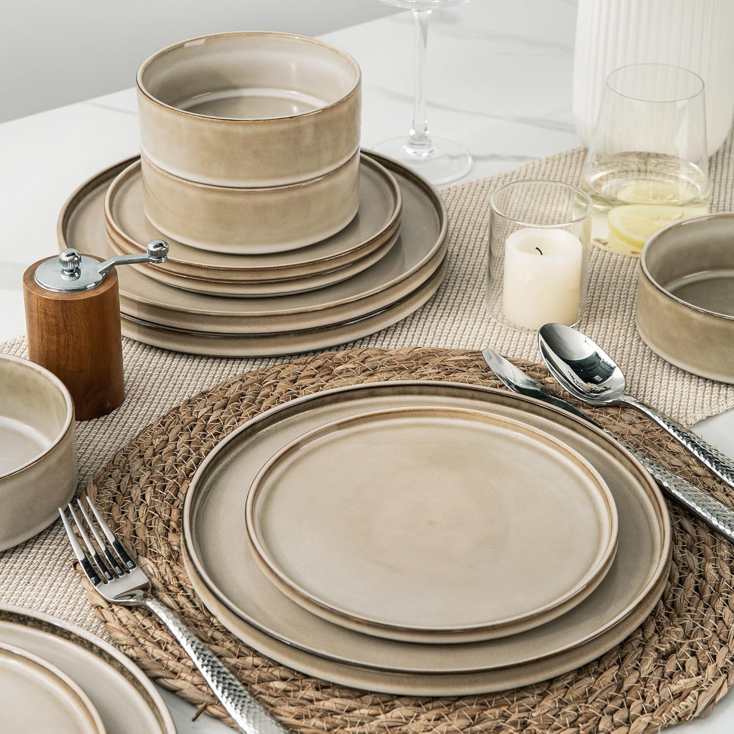 AmorArc Ceramic Dinnerware Sets, Handmade Reactive Glaze Stoneware Plates and Bowls Sets,Highly Chip and Crack Resistant | Dishwasher & Microwave Safe Dishes Set, Service for 8 (24pc)